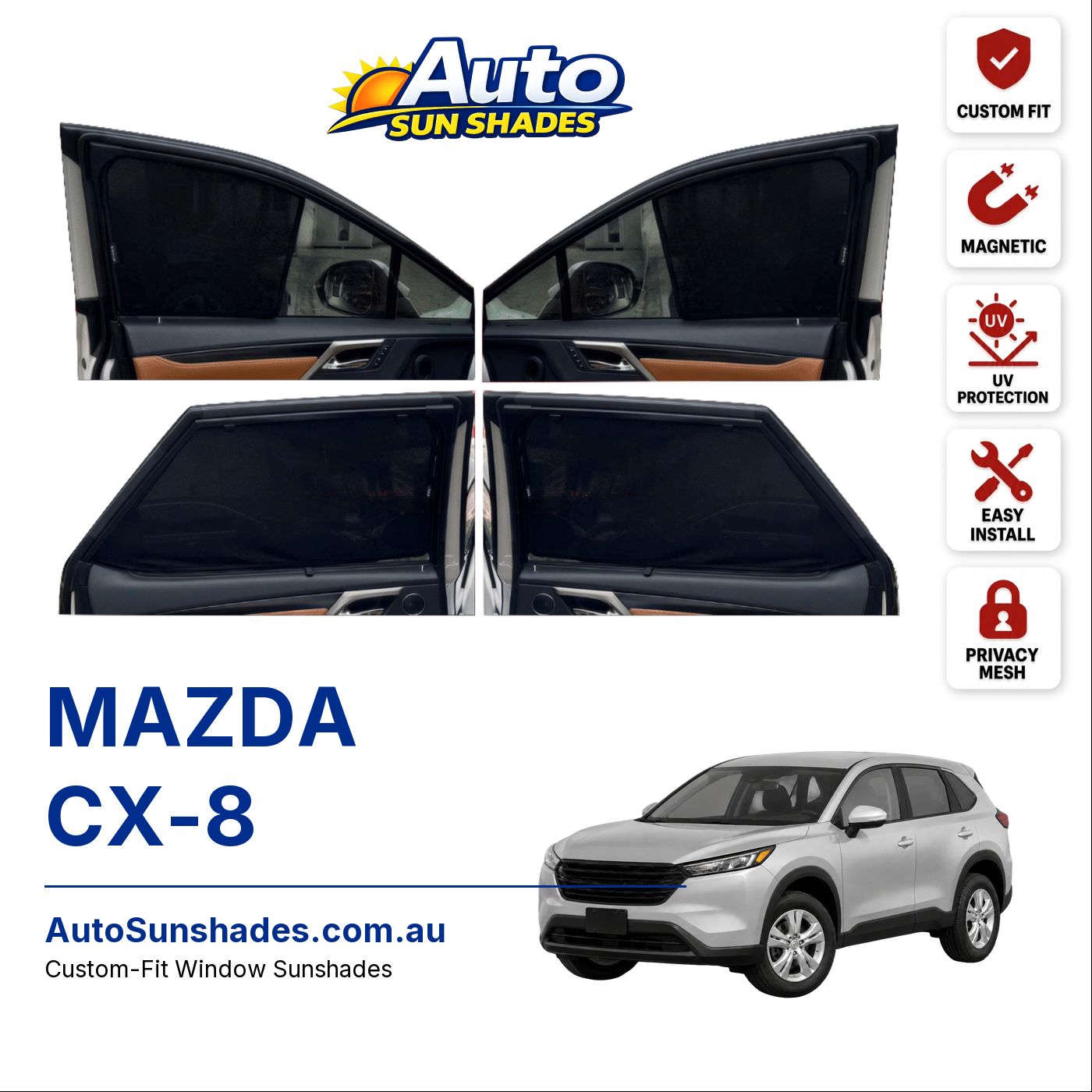 MAZDA CX-8 custom-fit magnetic car window sun shades
