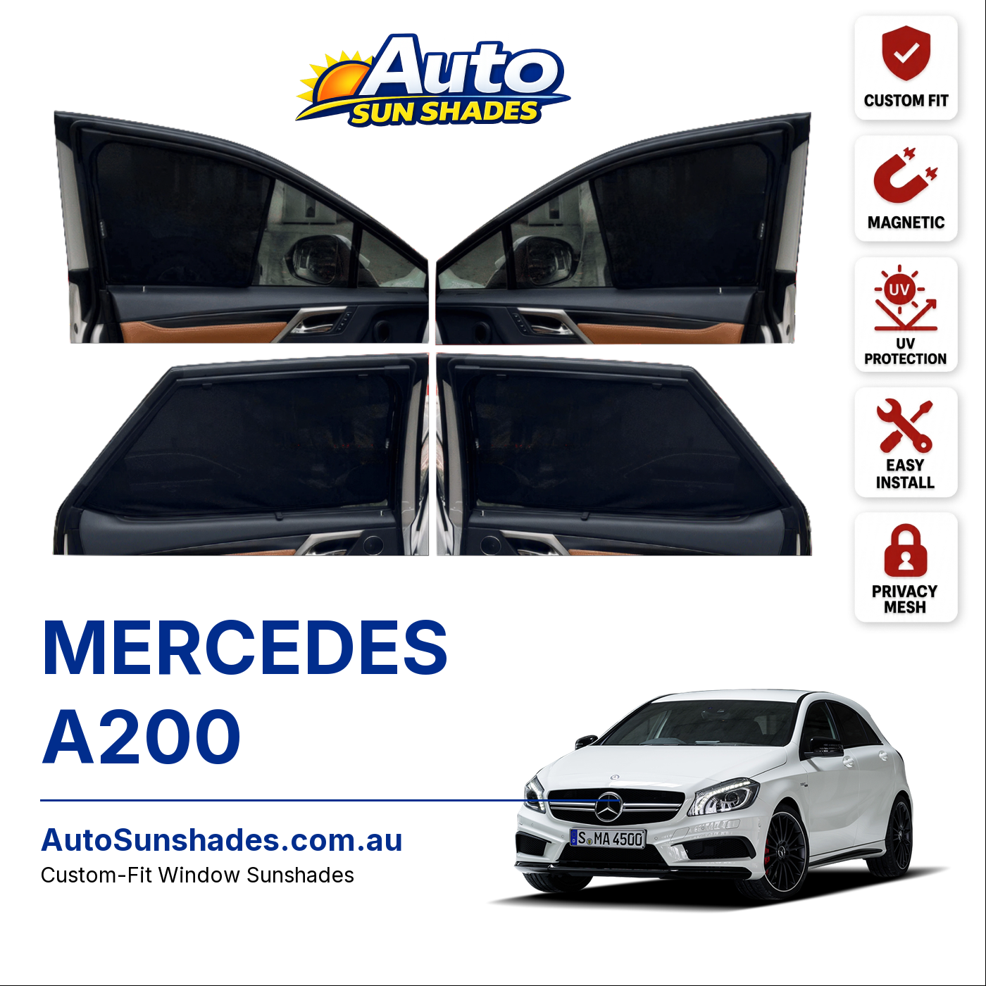 MERCEDES A200 custom-fit magnetic car window sun shades