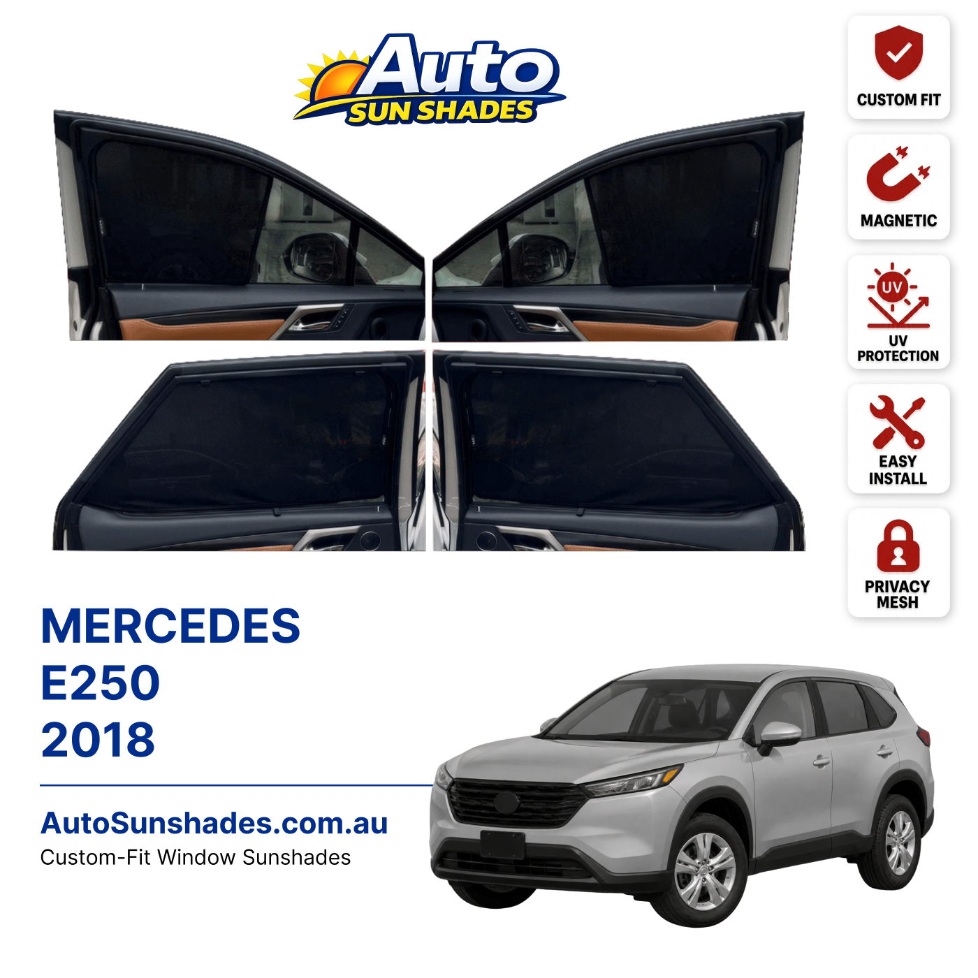 MERCEDES E250 2018 custom-fit magnetic car window sun shades