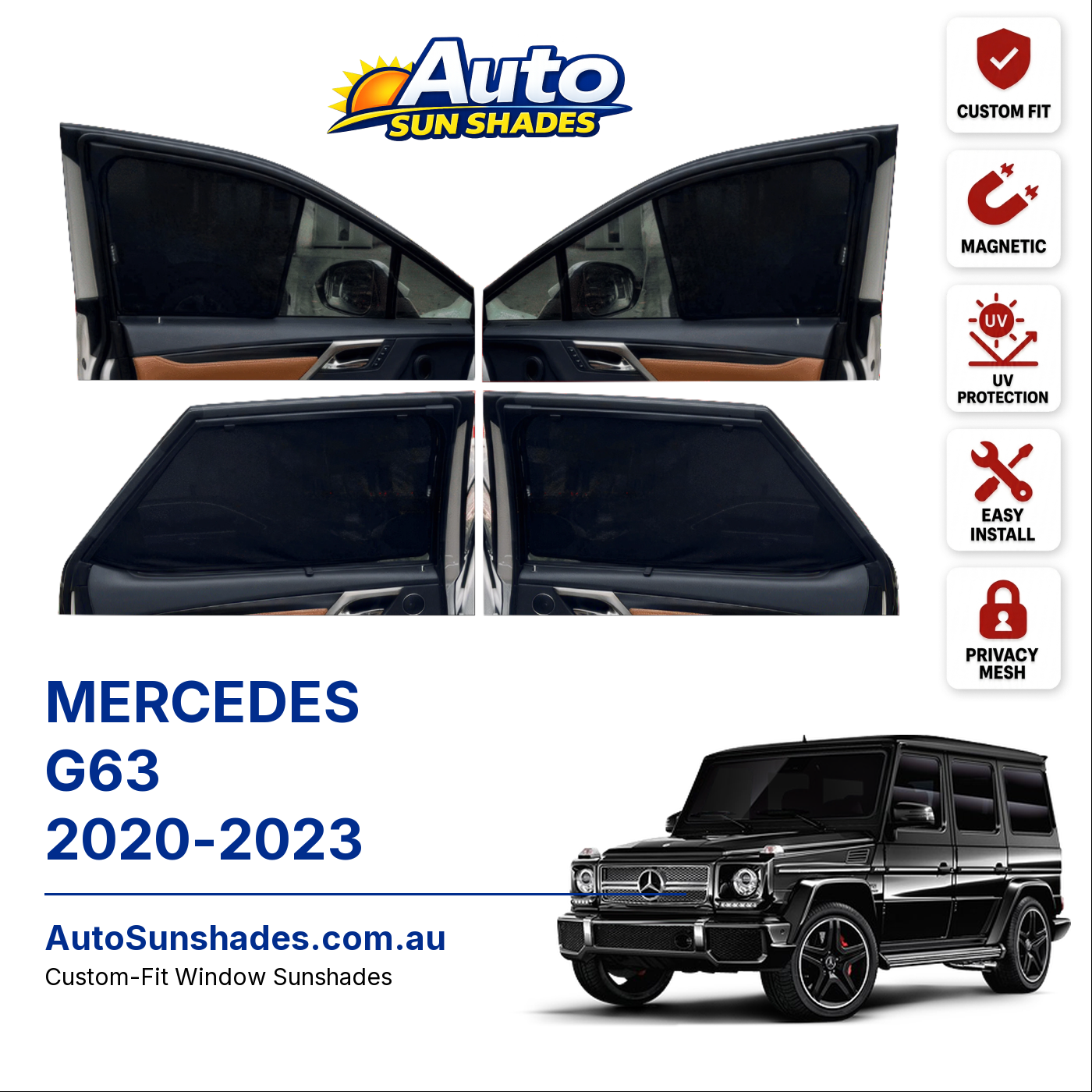 MERCEDES G63 2020-2023 custom-fit magnetic car window sun shades