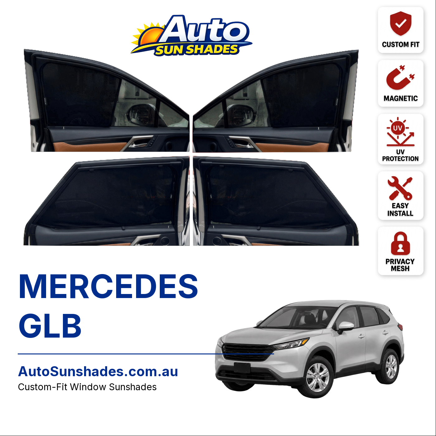 MERCEDES GLB custom-fit magnetic car window sun shades