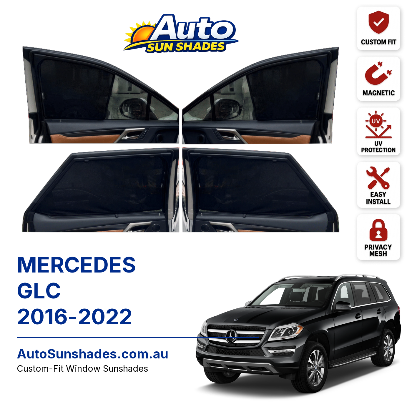 MERCEDES GLC 2016-2022 custom-fit magnetic car window sun shades