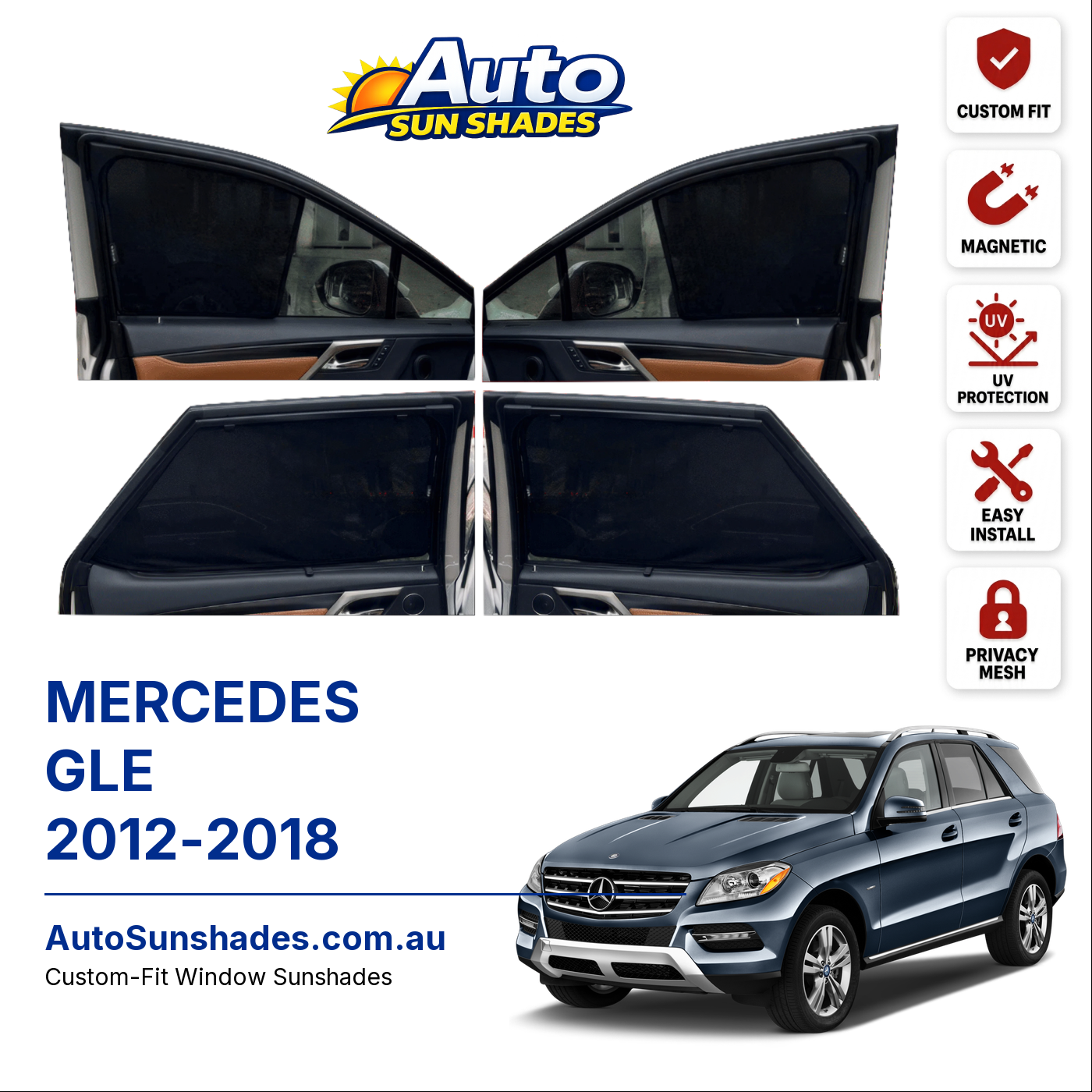 MERCEDES GLE 2012-2018 custom-fit magnetic car window sun shades