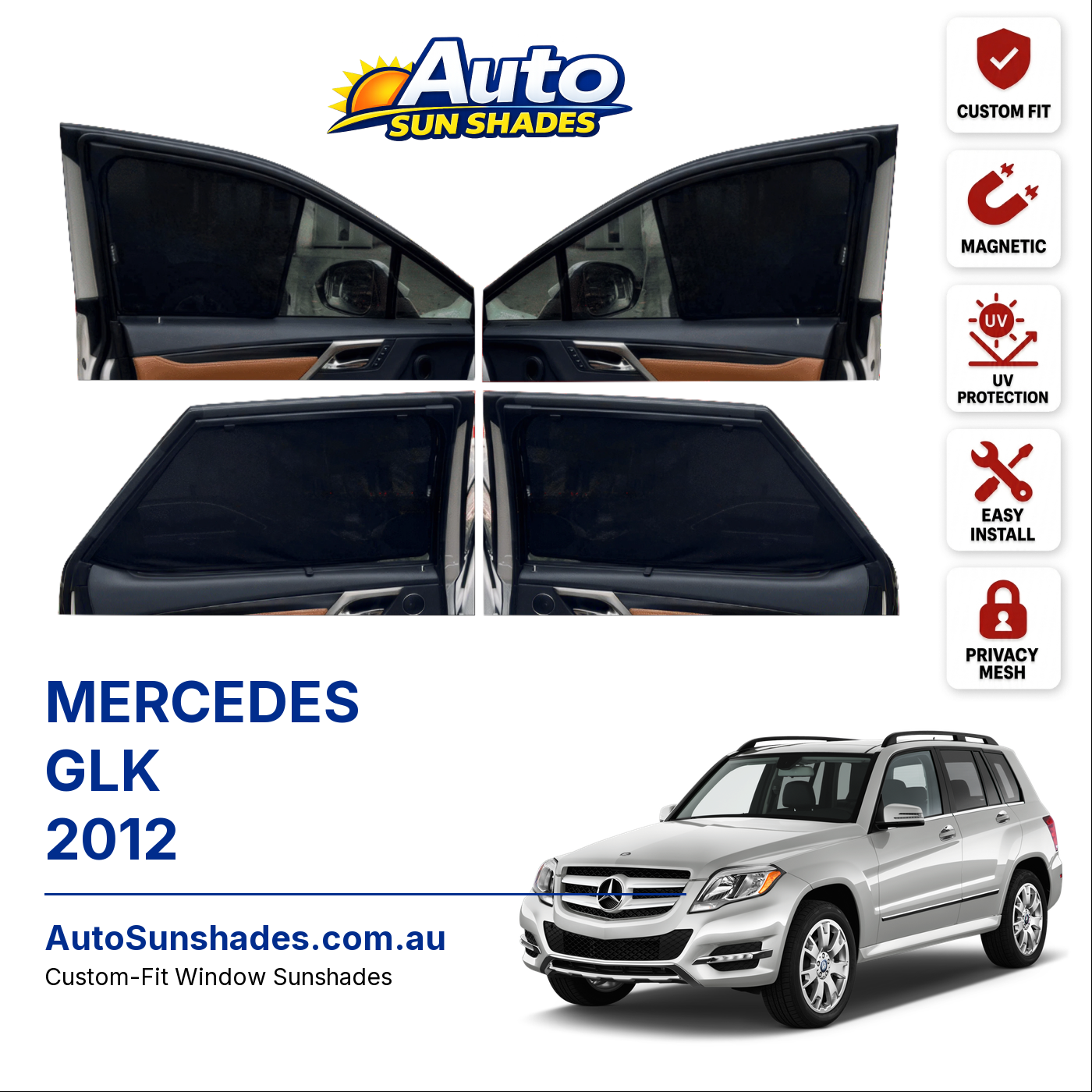 MERCEDES GLK 2012 custom-fit magnetic car window sun shades