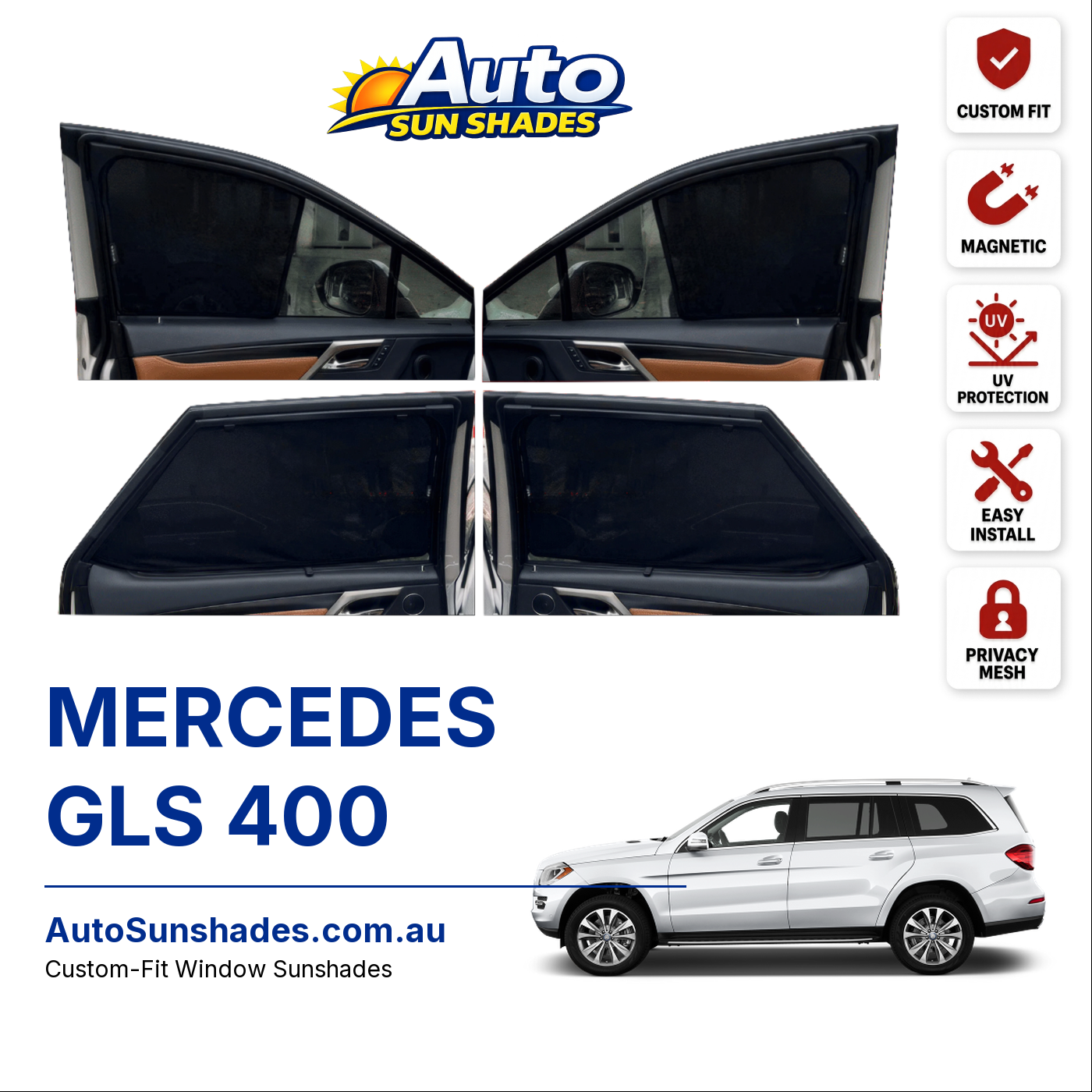 MERCEDES GLS 400 custom-fit magnetic car window sun shades