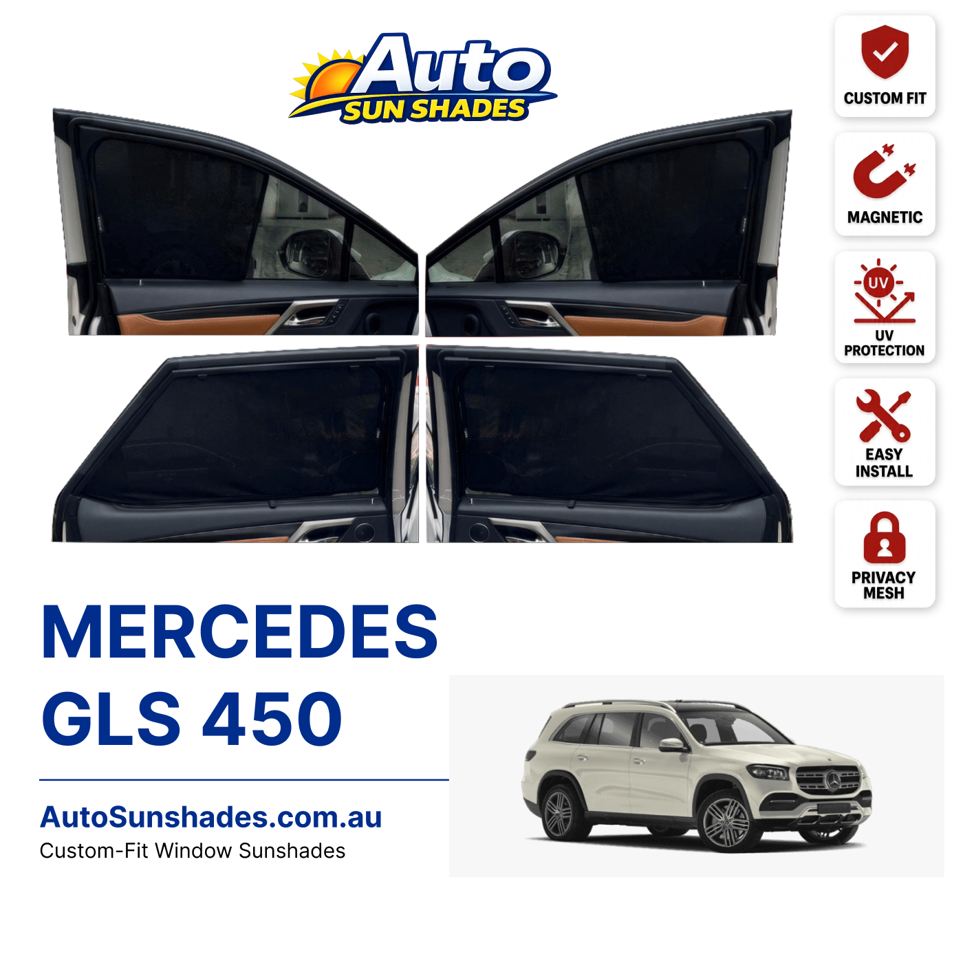 MERCEDES GLS 450 custom-fit magnetic car window sun shades