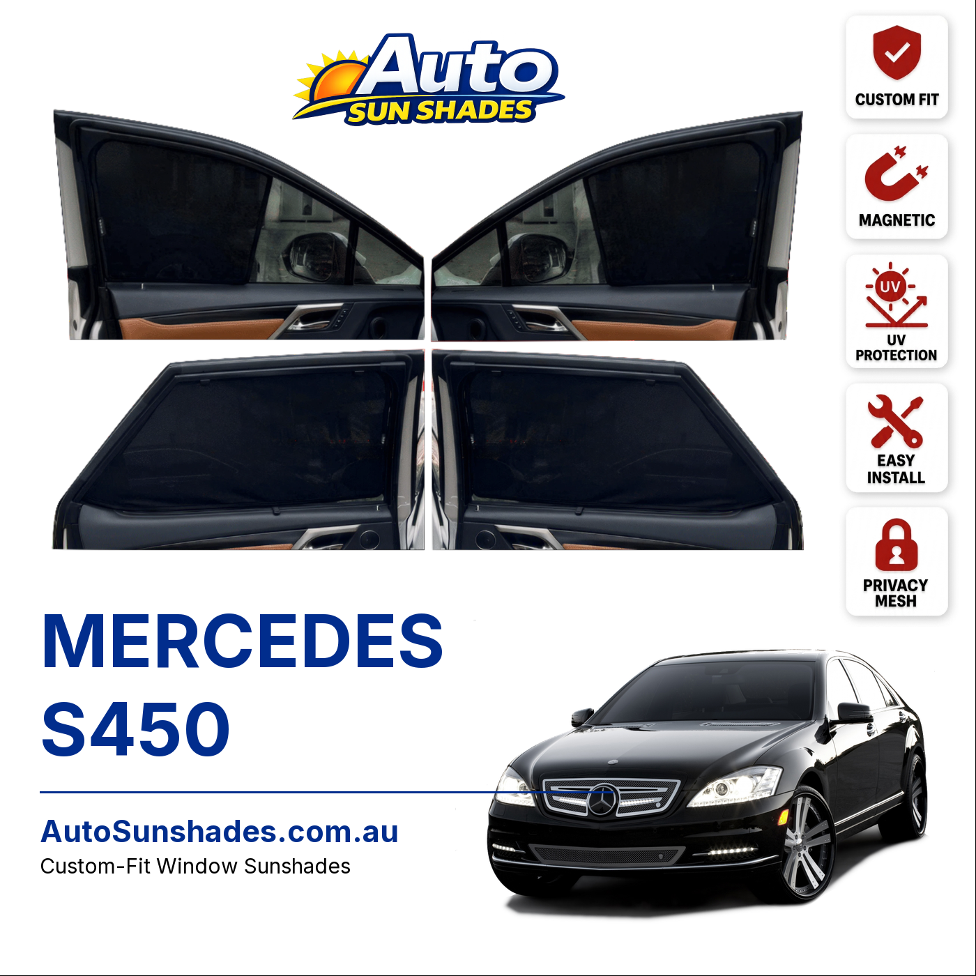MERCEDES S450 custom-fit magnetic car window sun shades