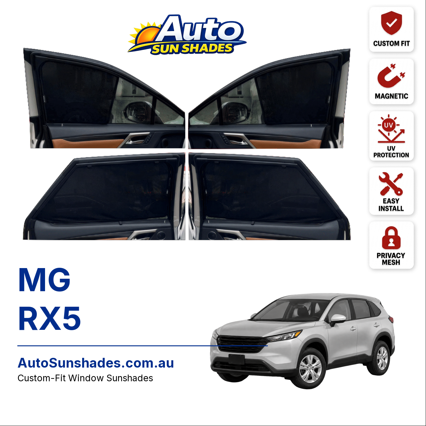MG RX5 custom-fit magnetic car window sun shades