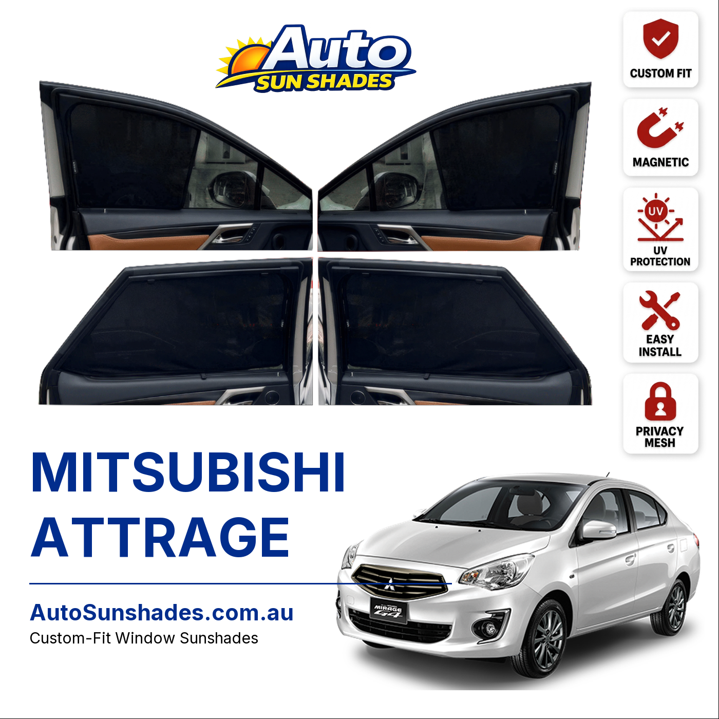MITSUBISHI ATTRAGE custom-fit magnetic car window sun shades