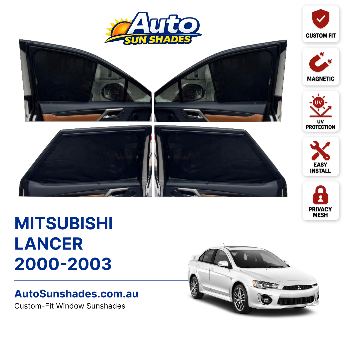 MITSUBISHI LANCER 2000-2003 custom-fit magnetic car window sun shades