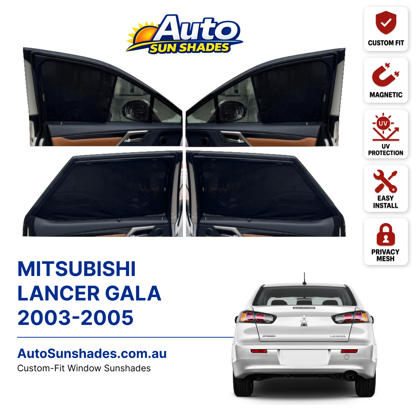 MITSUBISHI LANCER GALA 2003-2005 custom-fit magnetic car window sun shades