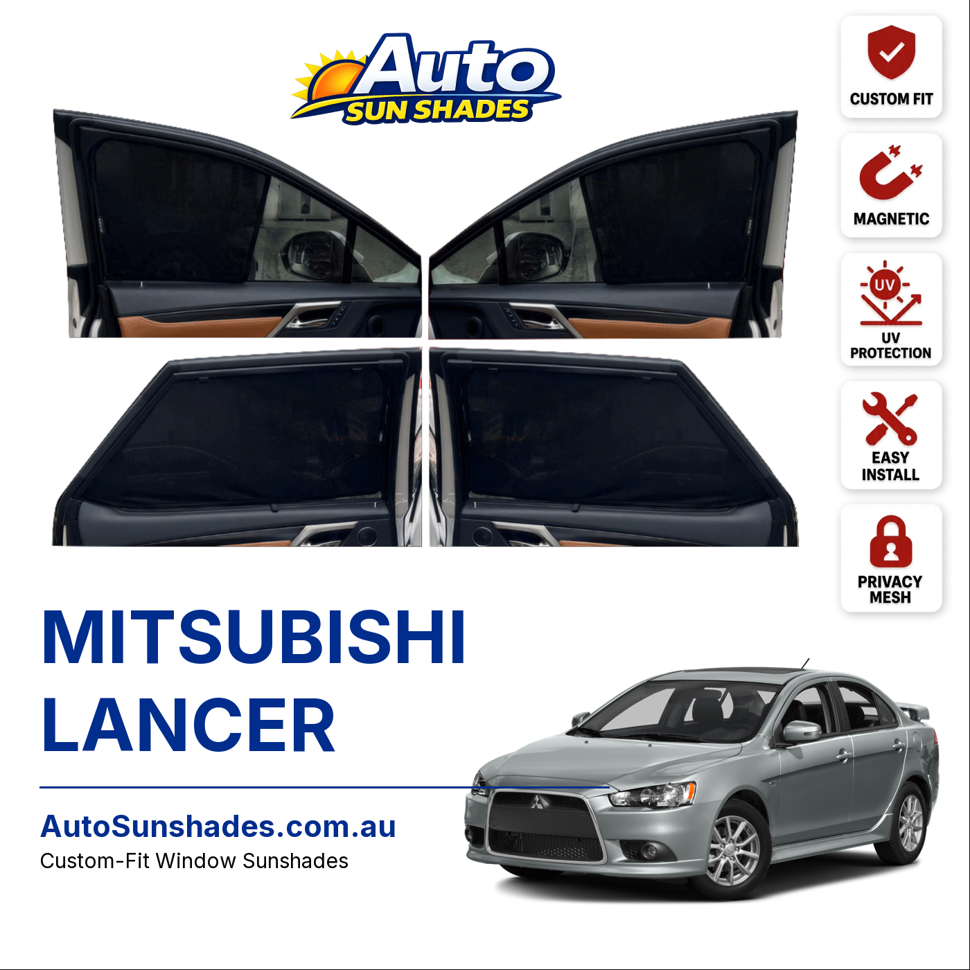 MITSUBISHI LANCER custom-fit magnetic car window sun shades