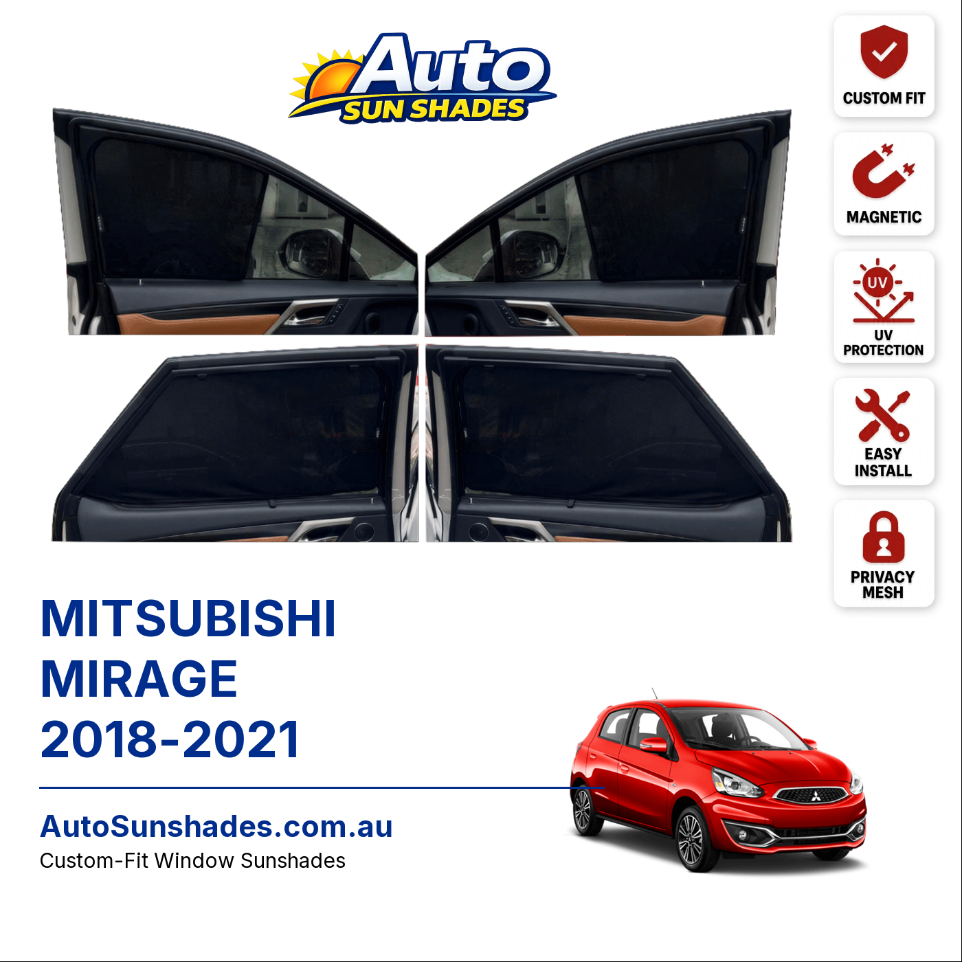 MITSUBISHI MIRAGE 2018-2021 custom-fit magnetic car window sun shades