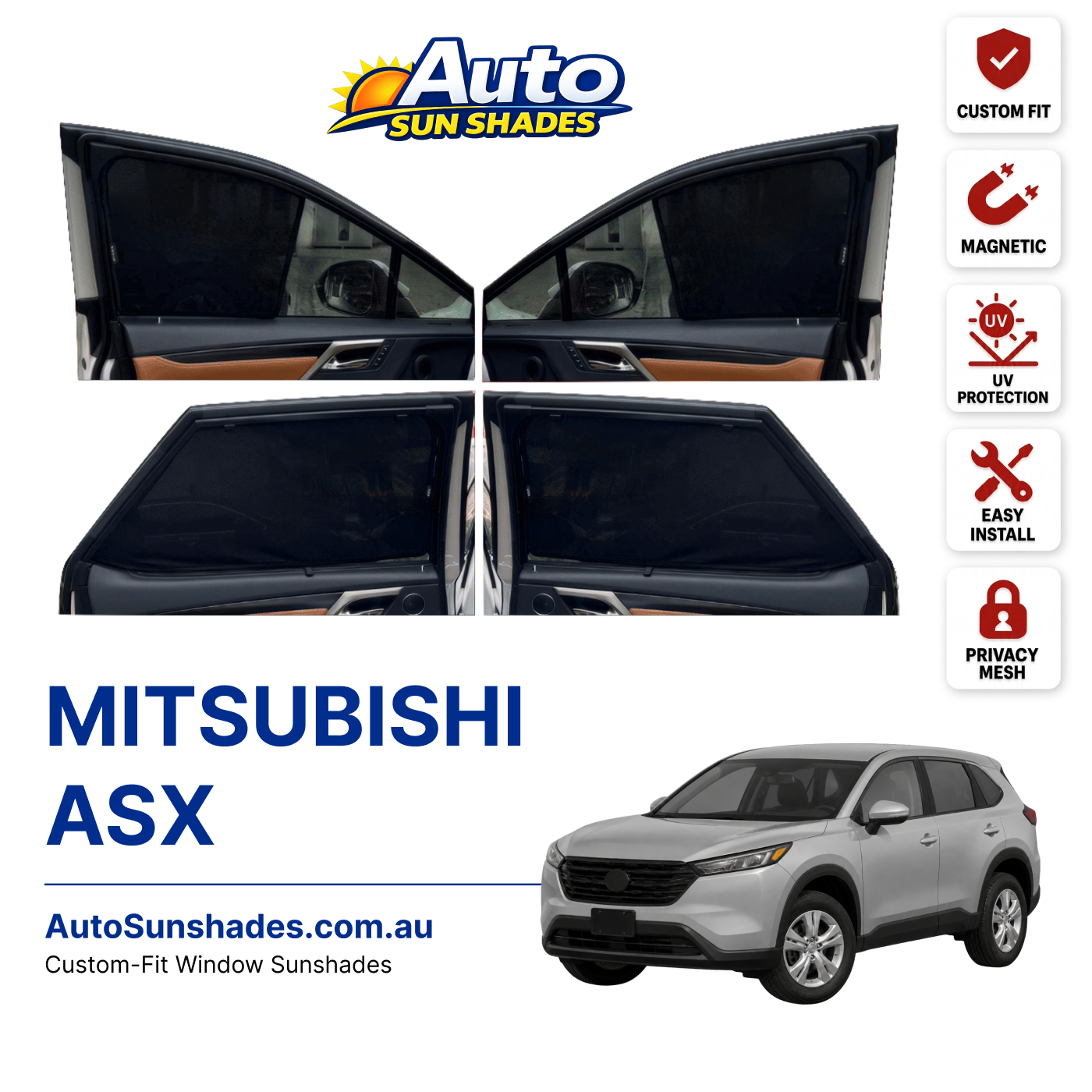 MITSUBISHI ASX custom-fit magnetic car window sun shades