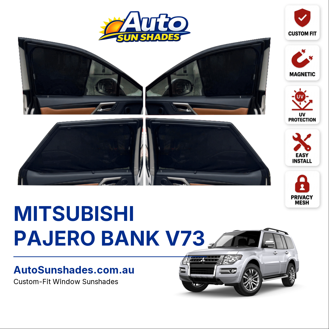 MITSUBISHI PAJERO BANK V73 custom-fit magnetic car window sun shades