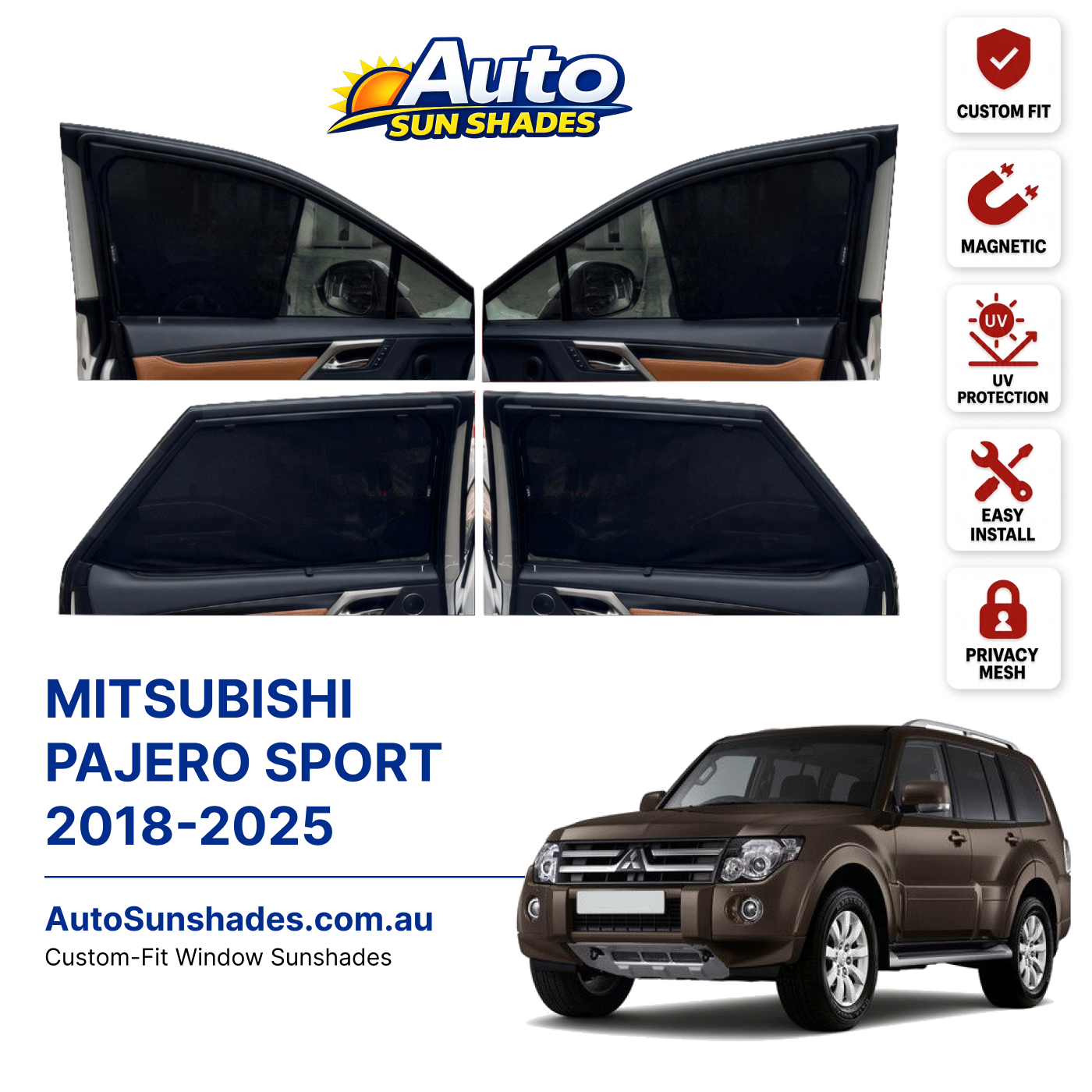 MITSUBISHI PAJERO SPORT 2018-2025 custom-fit magnetic car window sun shades
