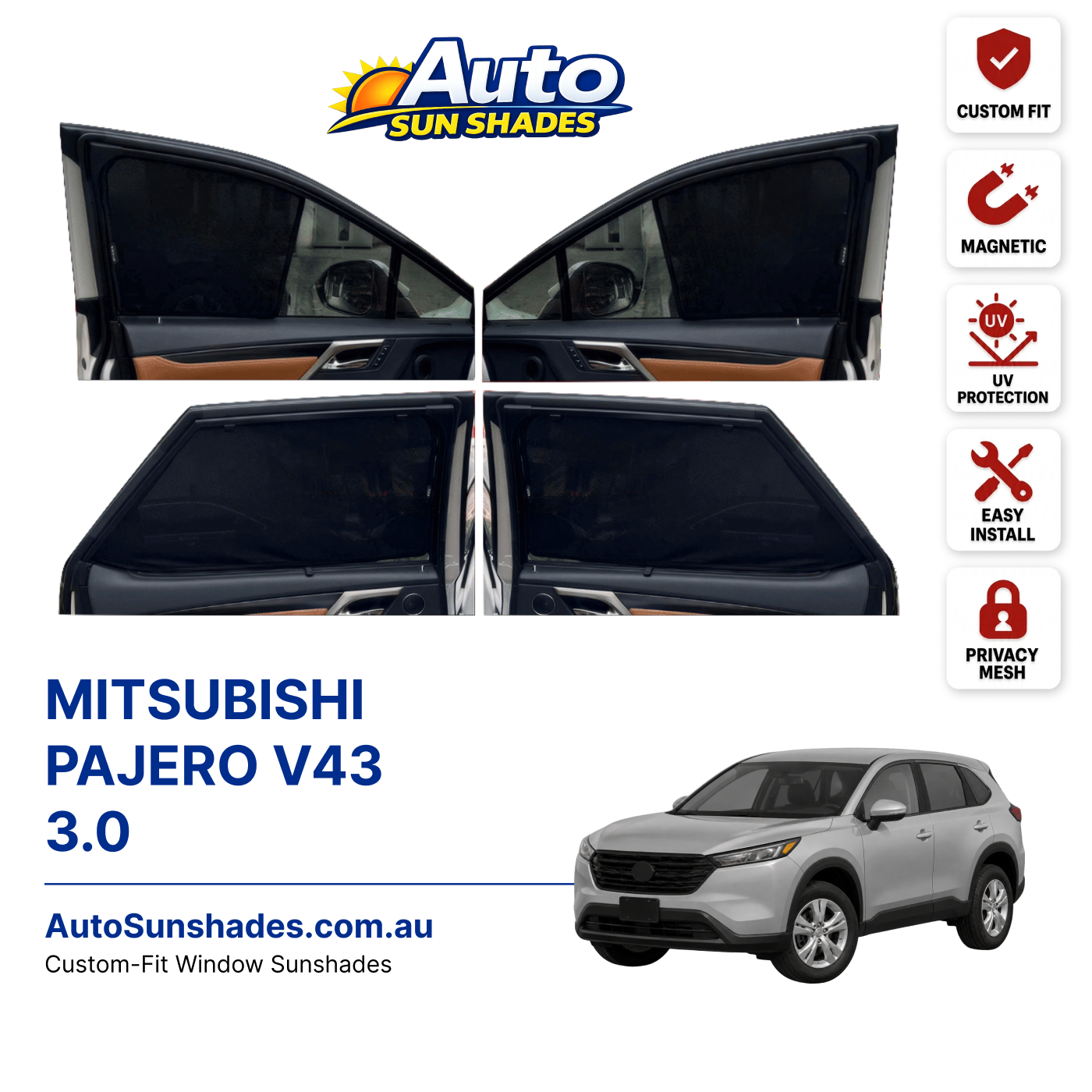 MITSUBISHI PAJERO V43 3.0 custom-fit magnetic car window sun shades