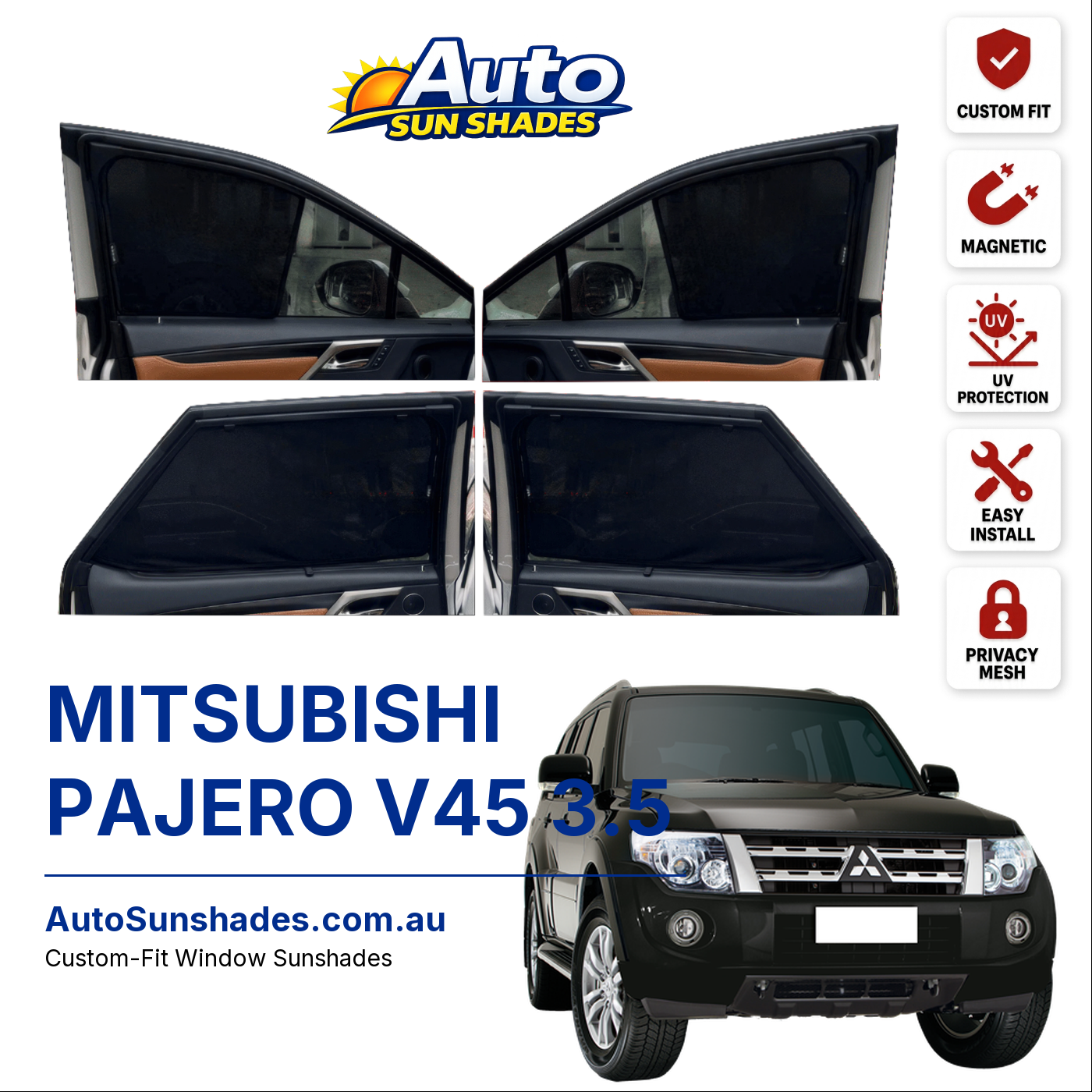 MITSUBISHI PAJERO V45 3.5 custom-fit magnetic car window sun shades
