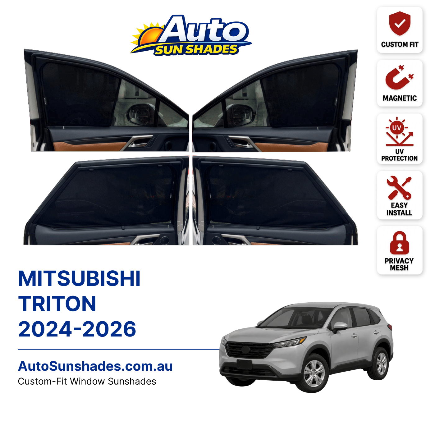MITSUBISHI TRITON 2024-2026 custom-fit magnetic car window sun shades