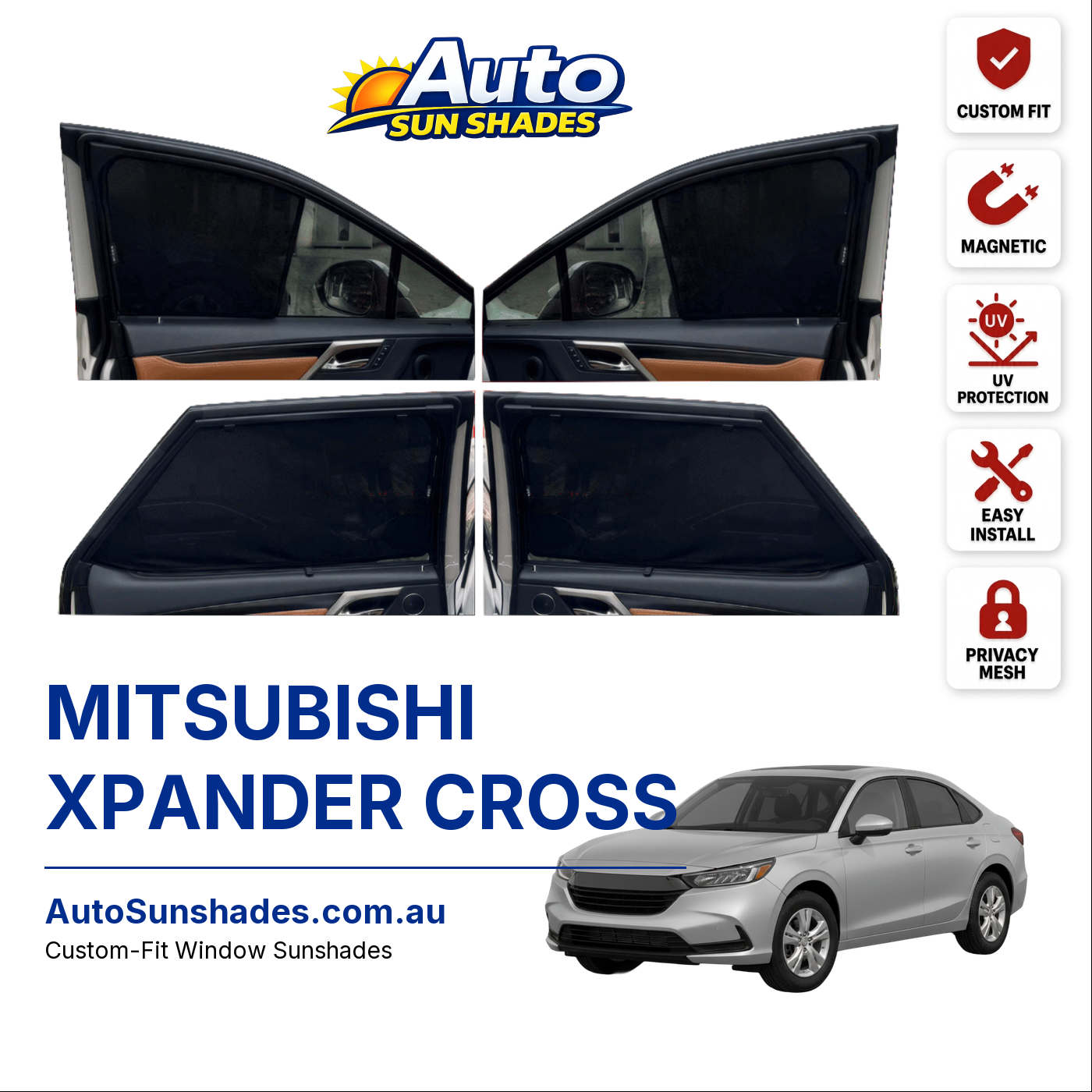 MITSUBISHI XPANDER CROSS custom-fit magnetic car window sun shades