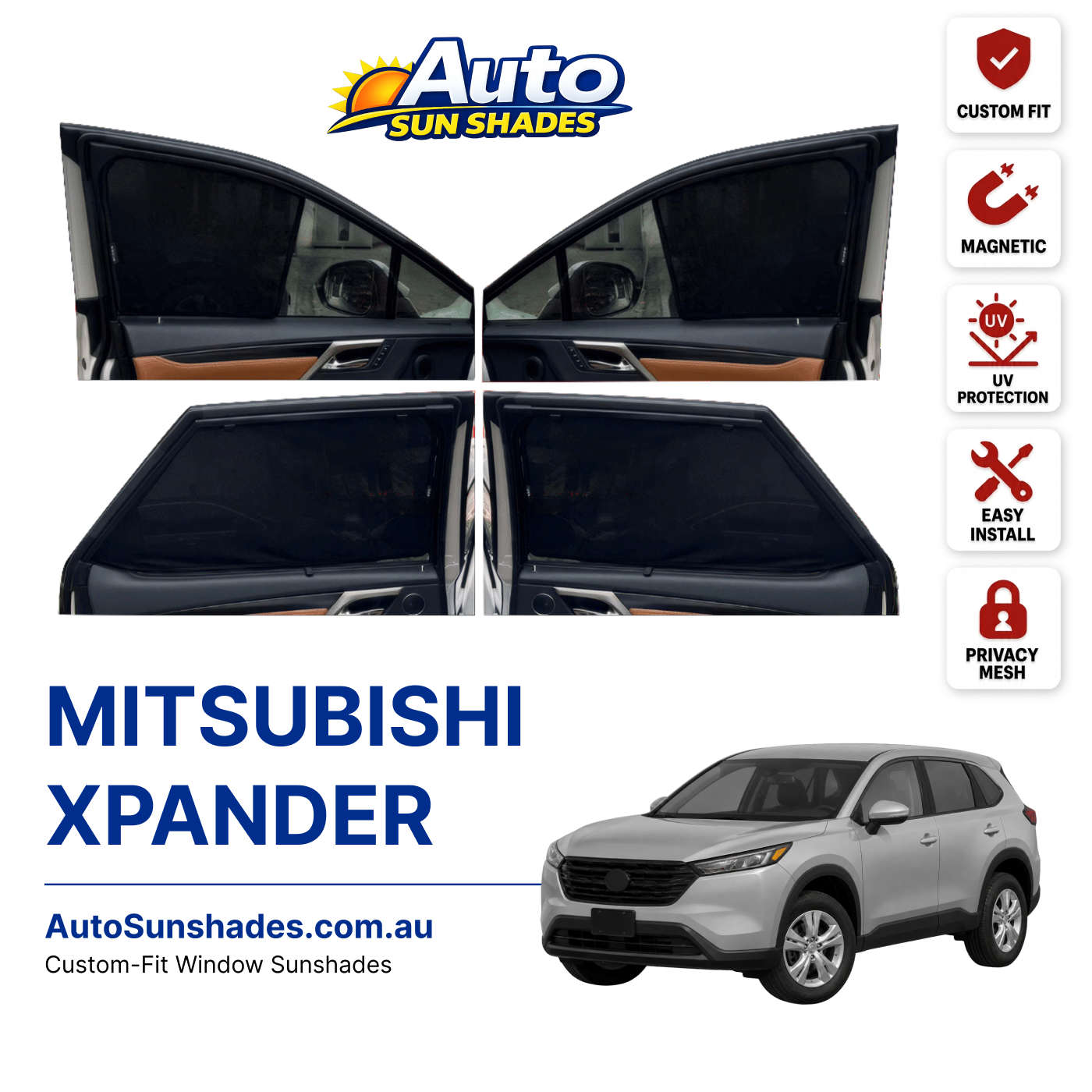 MITSUBISHI XPANDER custom-fit magnetic car window sun shades