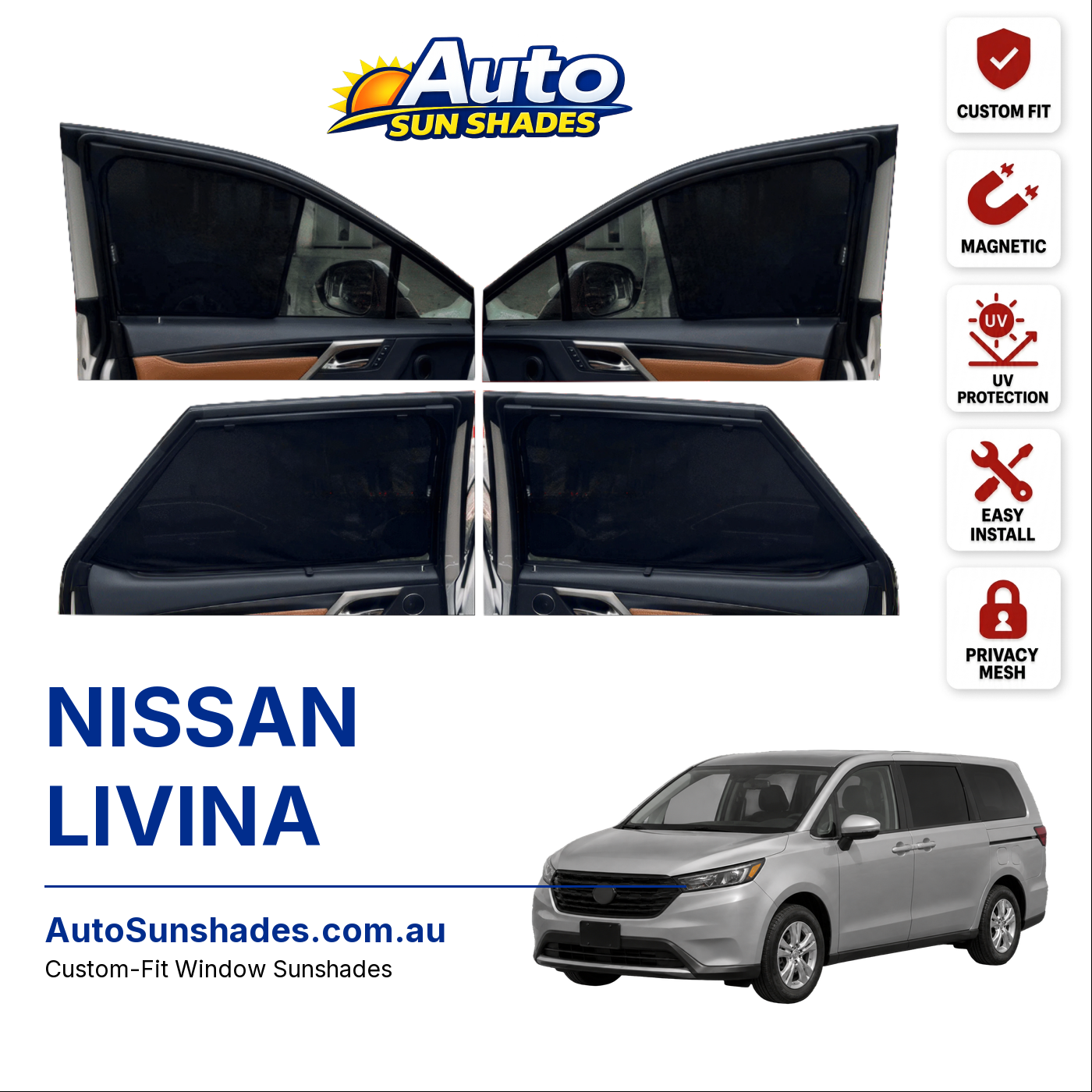 NISSAN LIVINA custom-fit magnetic car window sun shades
