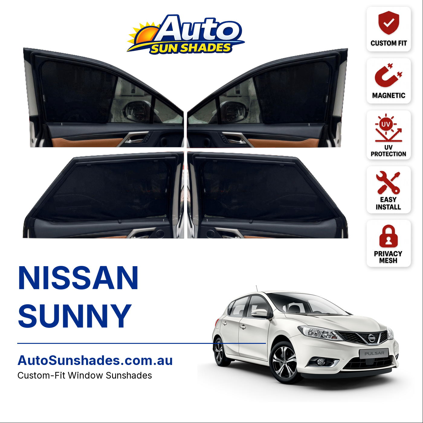 NISSAN SUNNY custom-fit magnetic car window sun shades