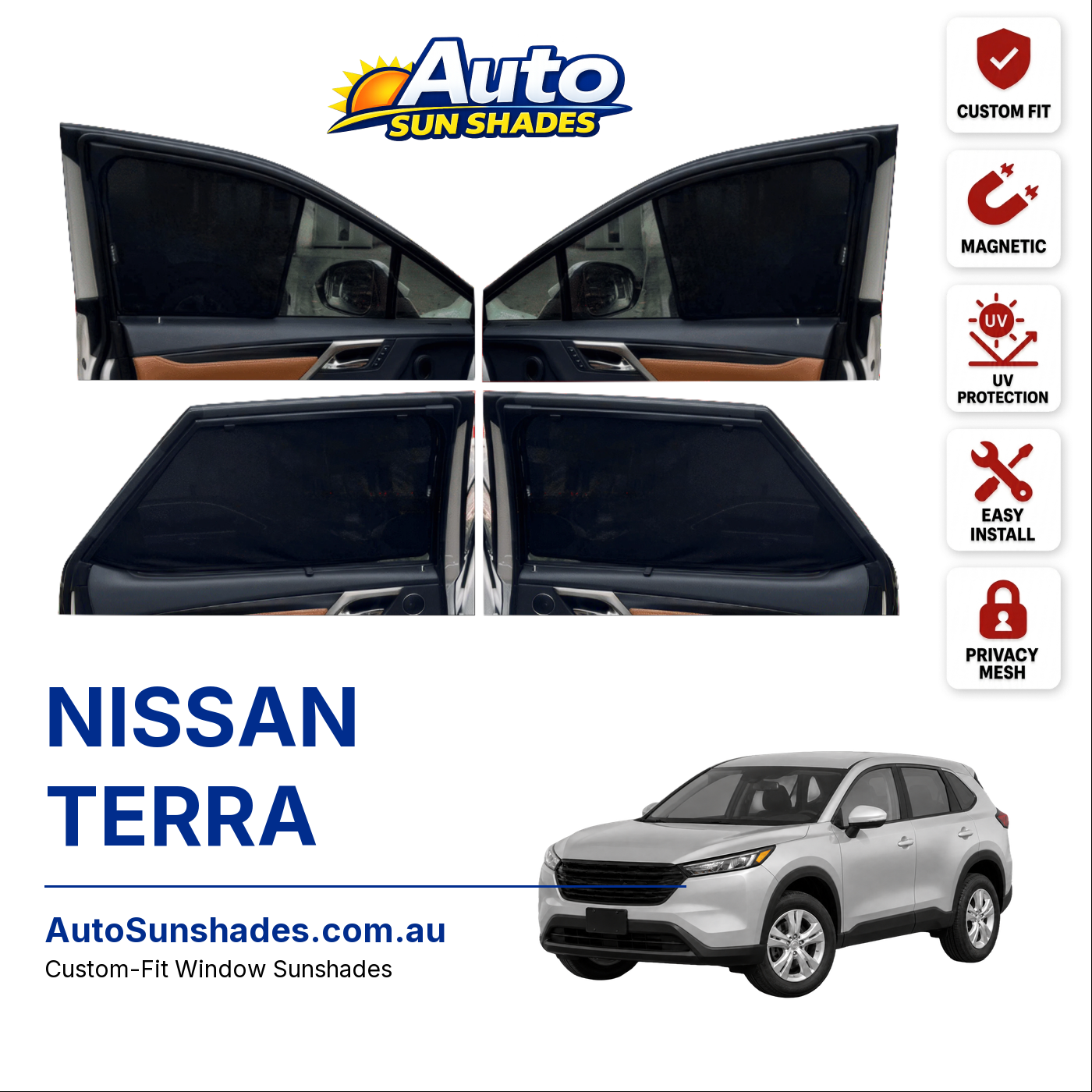 NISSAN TERRA custom-fit magnetic car window sun shades