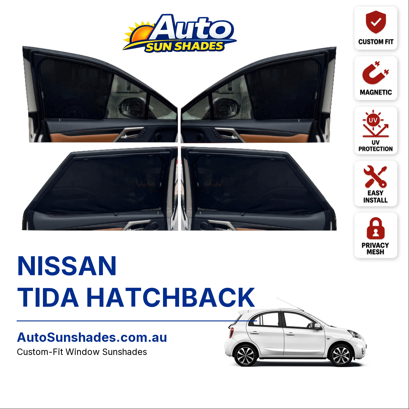 NISSAN TIDA HATCHBACK custom-fit magnetic car window sun shades
