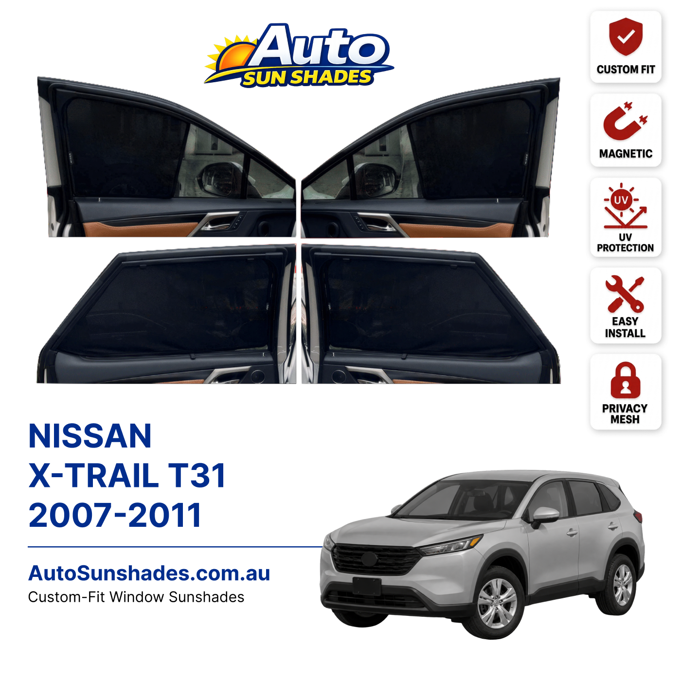 NISSAN X-TRAIL T31 2007-2011 custom-fit magnetic car window sun shades