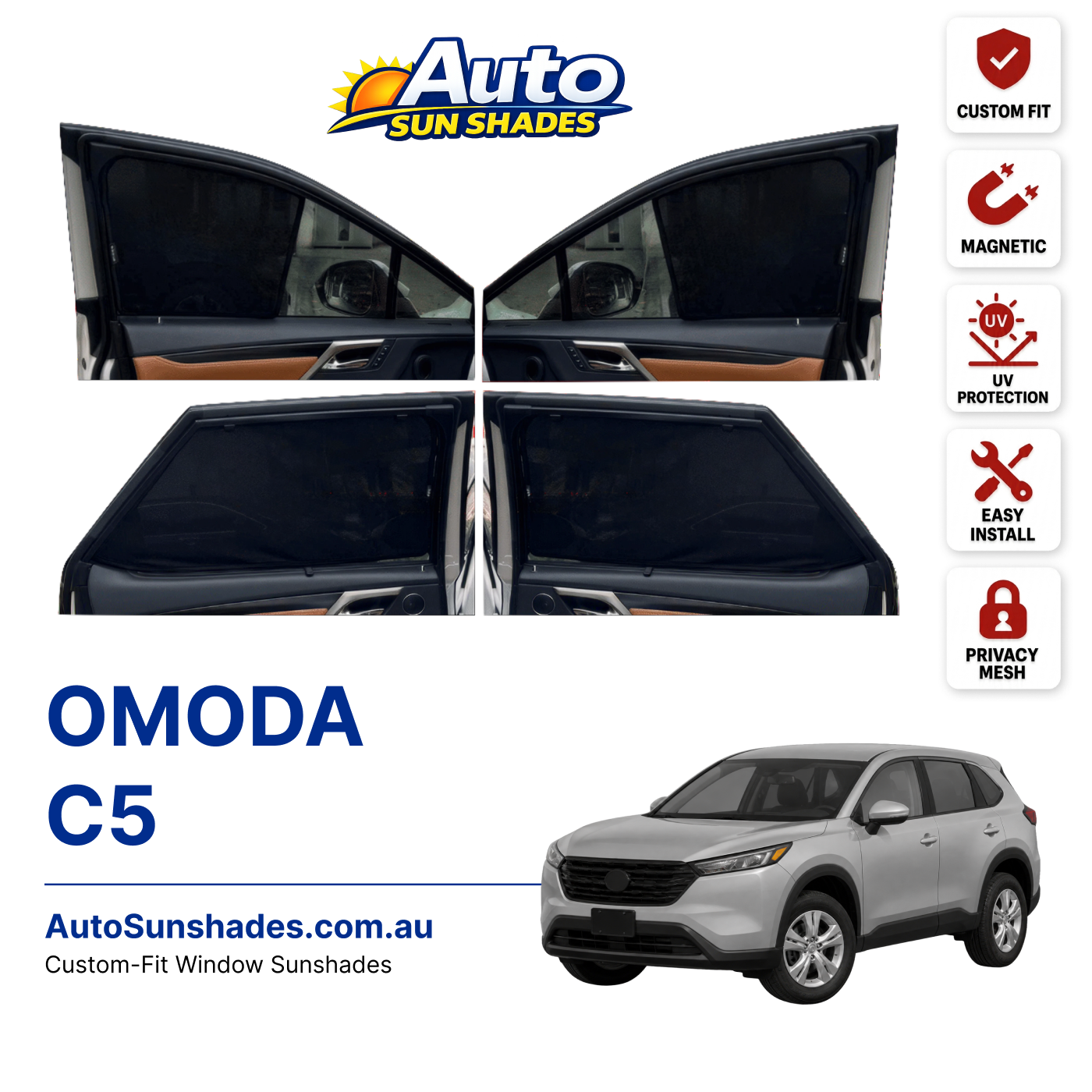 OMODA C5 custom-fit magnetic car window sun shades