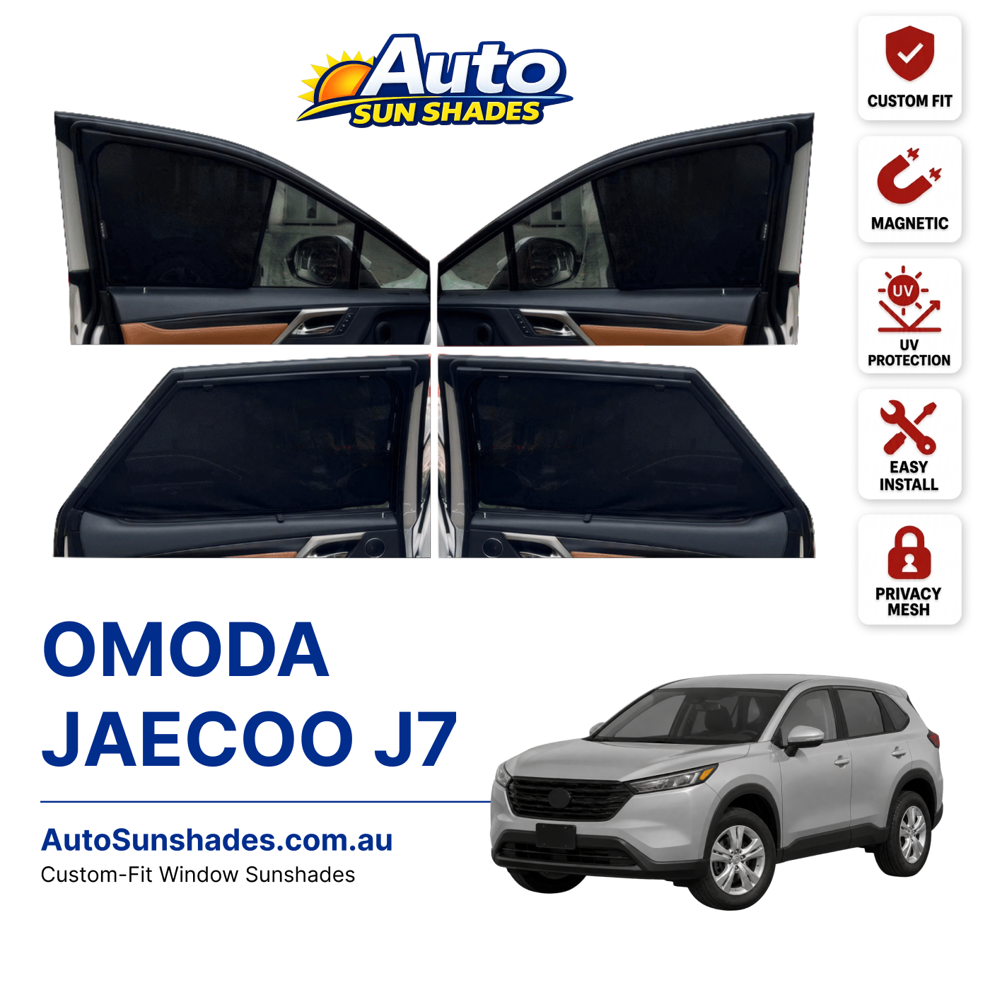 OMODA JAECOO J7 custom-fit magnetic car window sun shades
