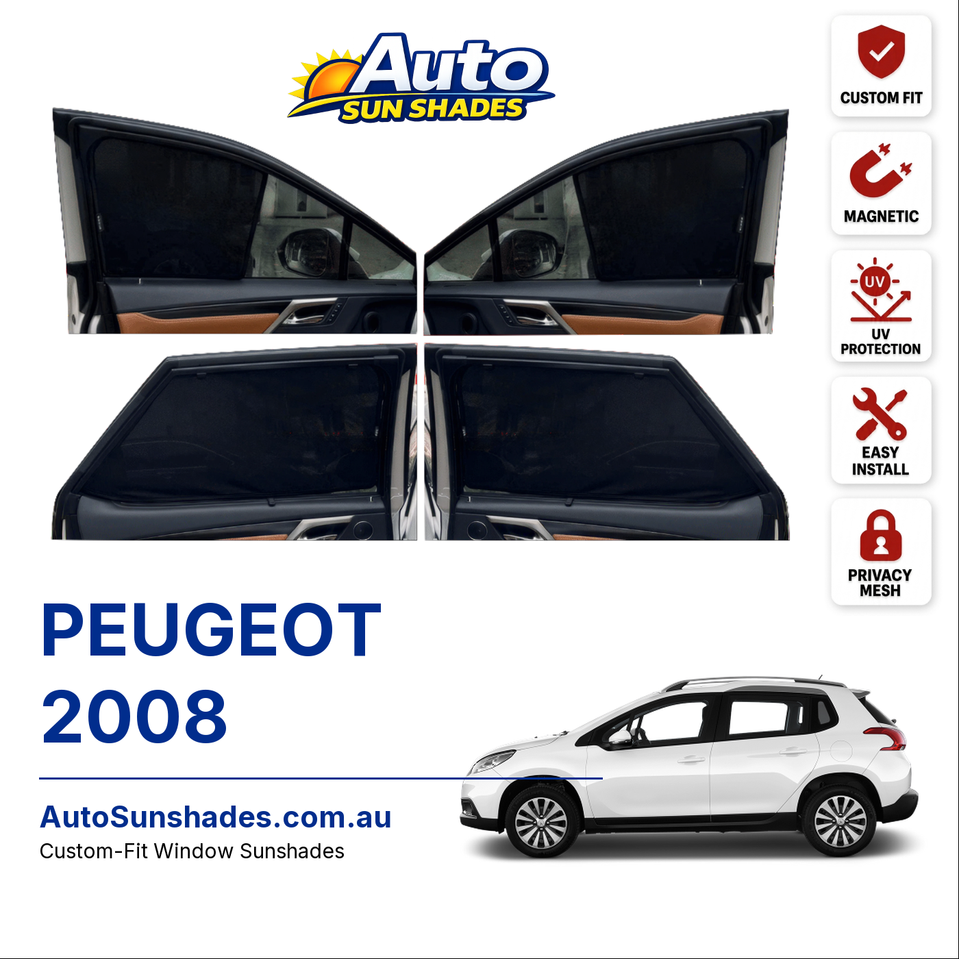 PEUGEOT 2008 custom-fit magnetic car window sun shades