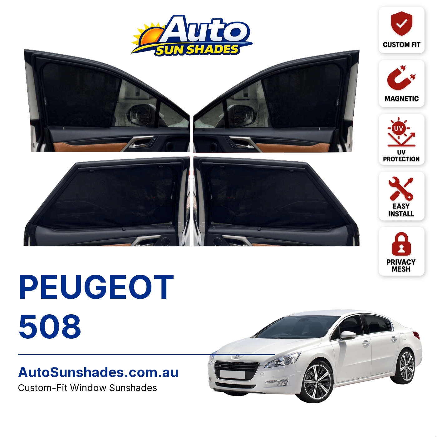 PEUGEOT 508 custom-fit magnetic car window sun shades