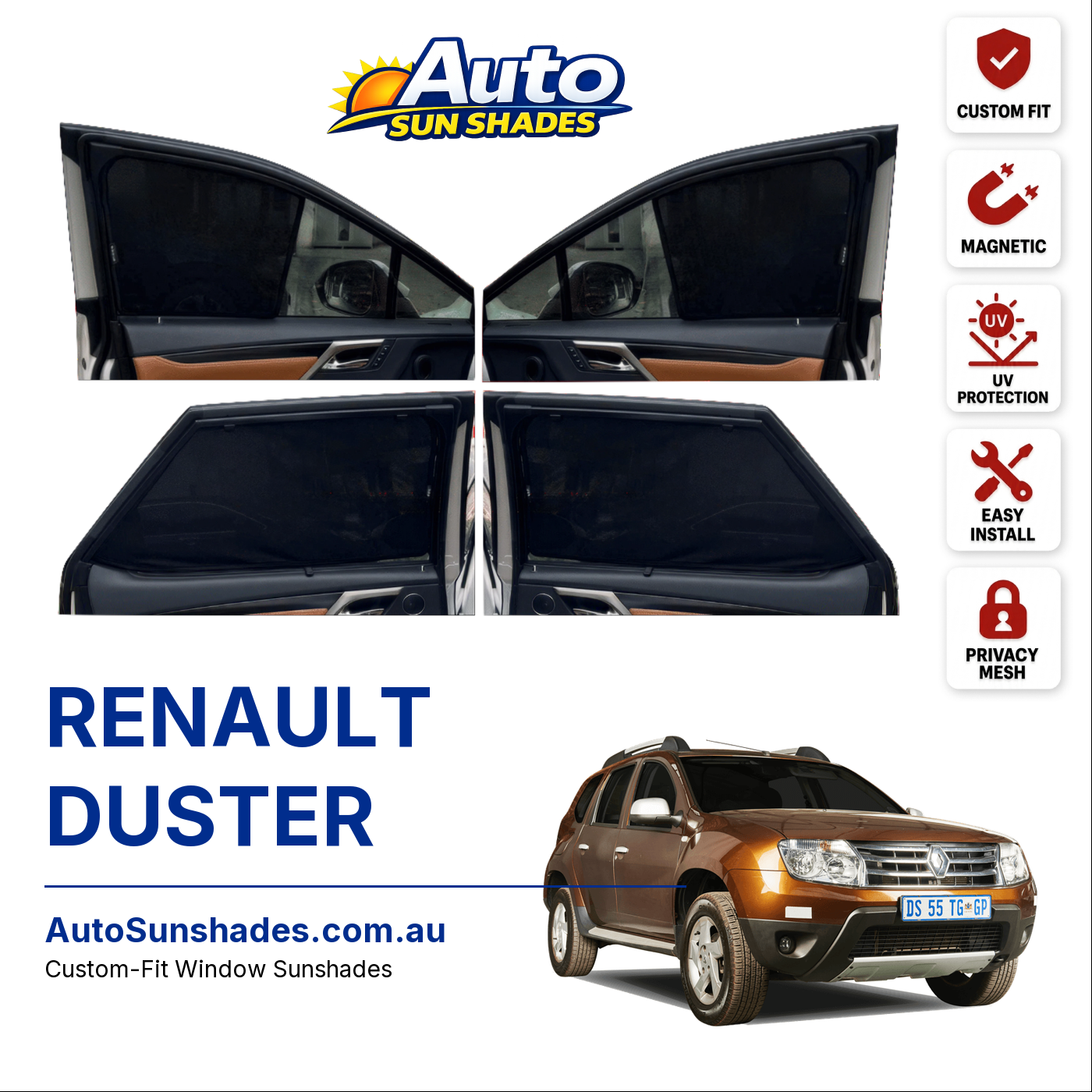 RENAULT DUSTER custom-fit magnetic car window sun shades