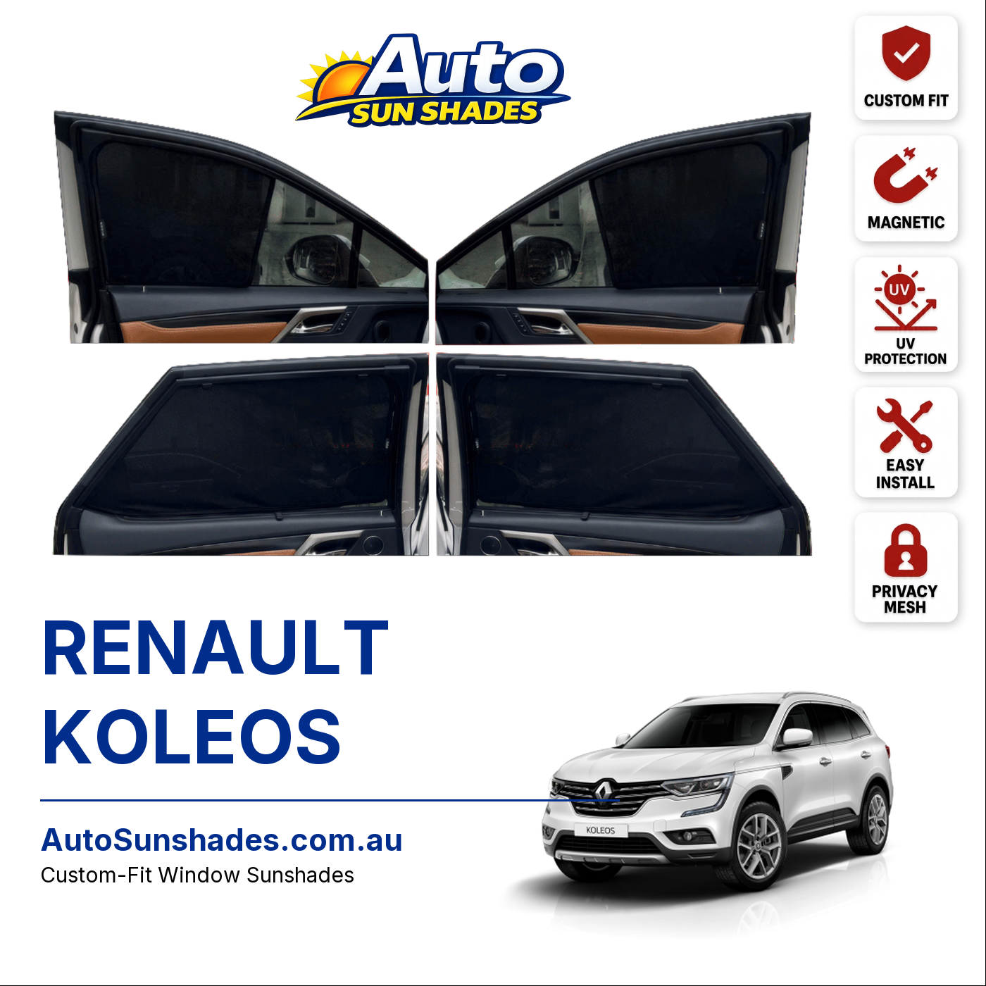 RENAULT KOLEOS custom-fit magnetic car window sun shades