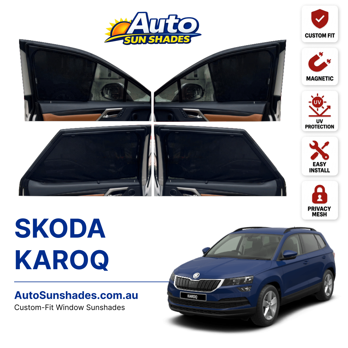 SKODA KAROQ custom-fit magnetic car window sun shades