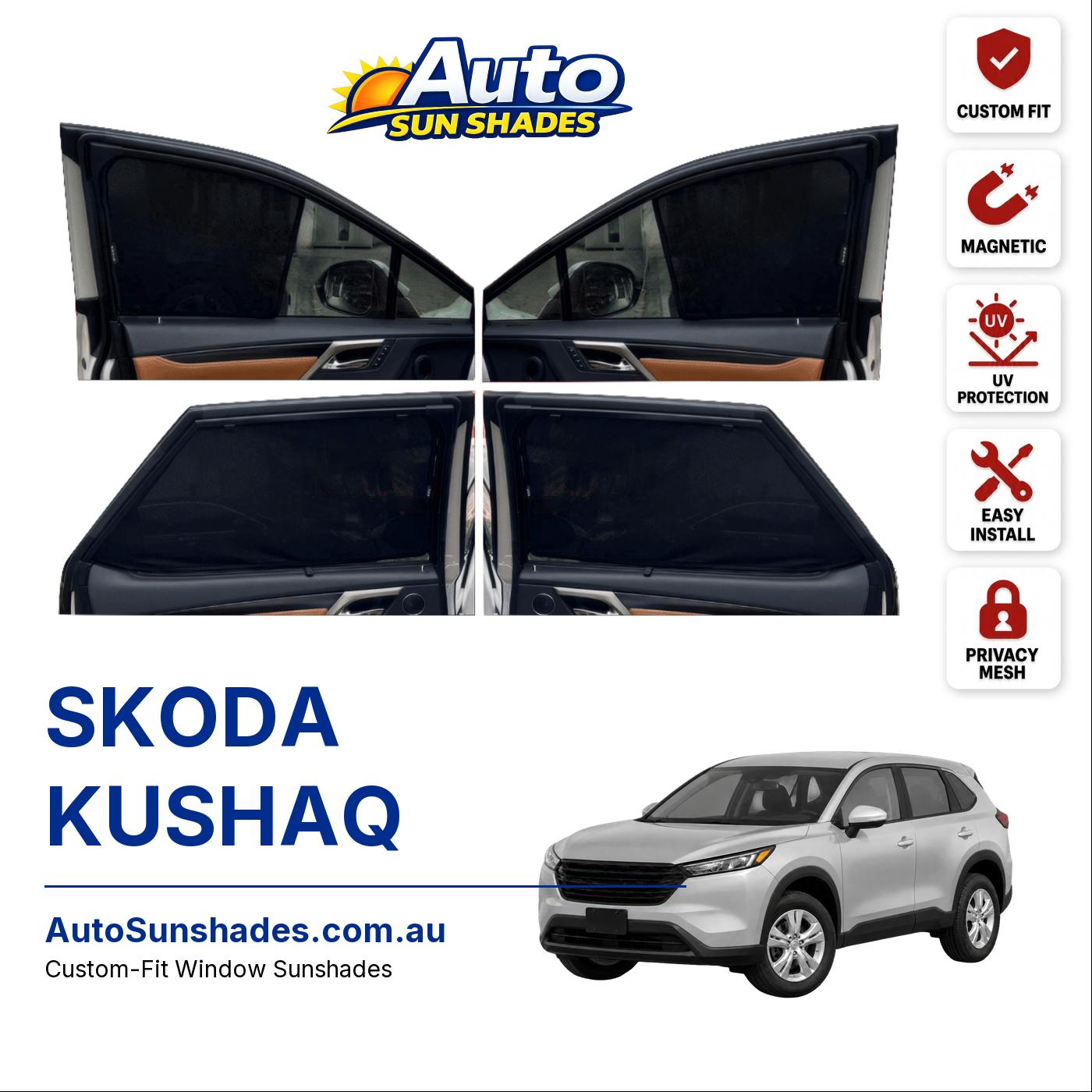 SKODA KUSHAQ custom-fit magnetic car window sun shades