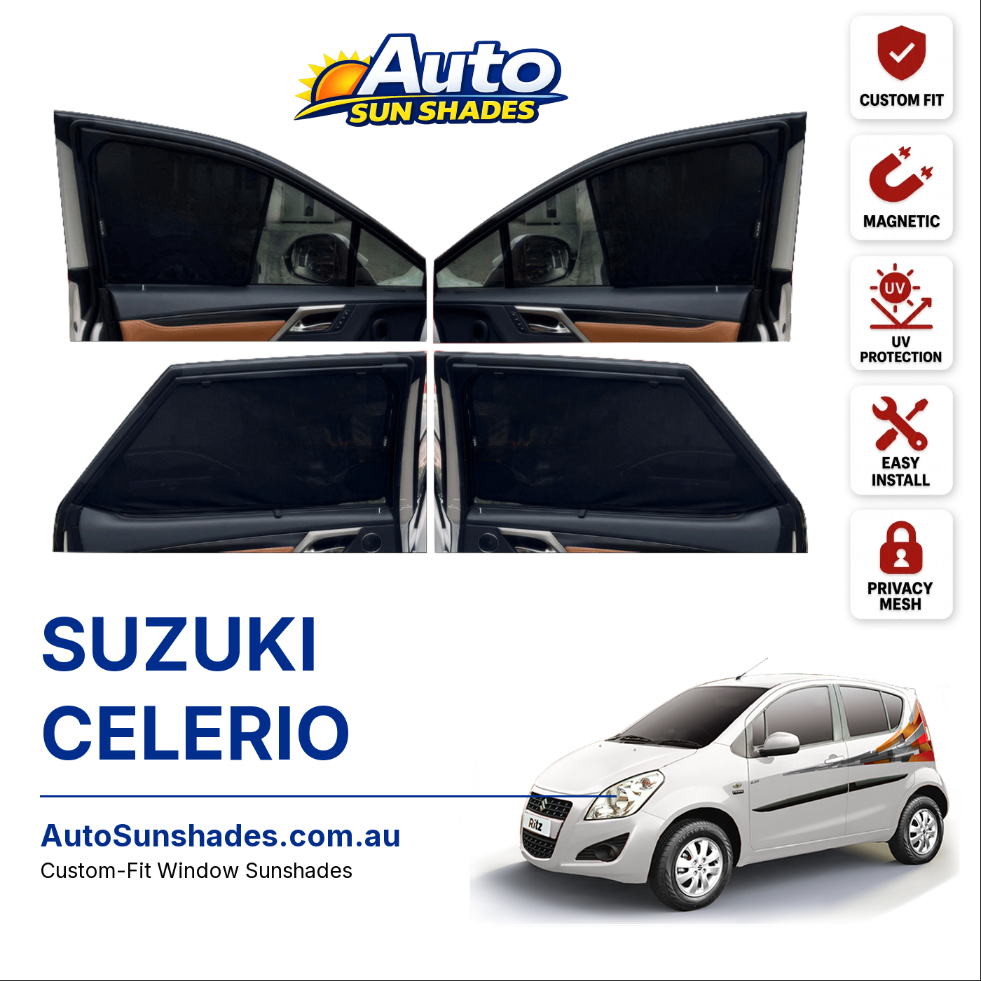 SUZUKI CELERIO custom-fit magnetic car window sun shades