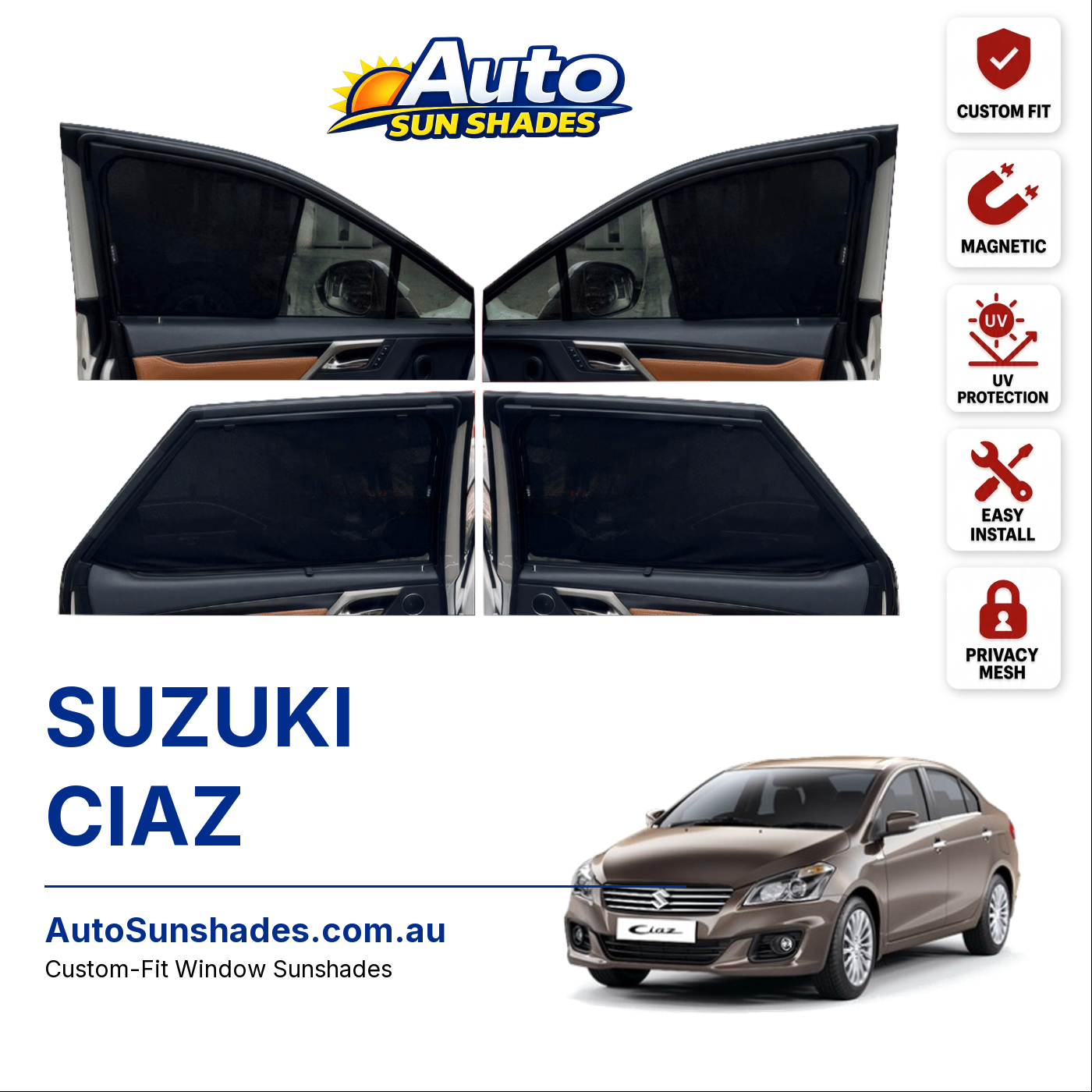 SUZUKI CIAZ custom-fit magnetic car window sun shades