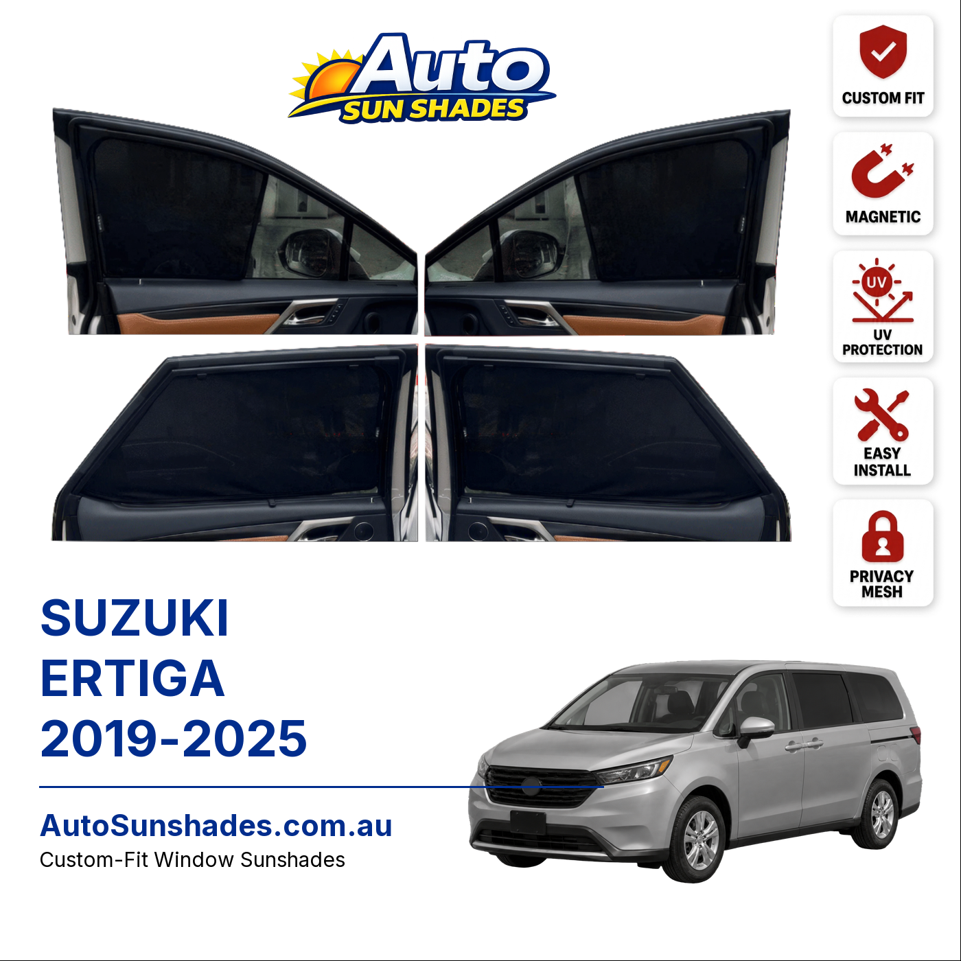 SUZUKI ERTIGA 2019-2025 custom-fit magnetic car window sun shades