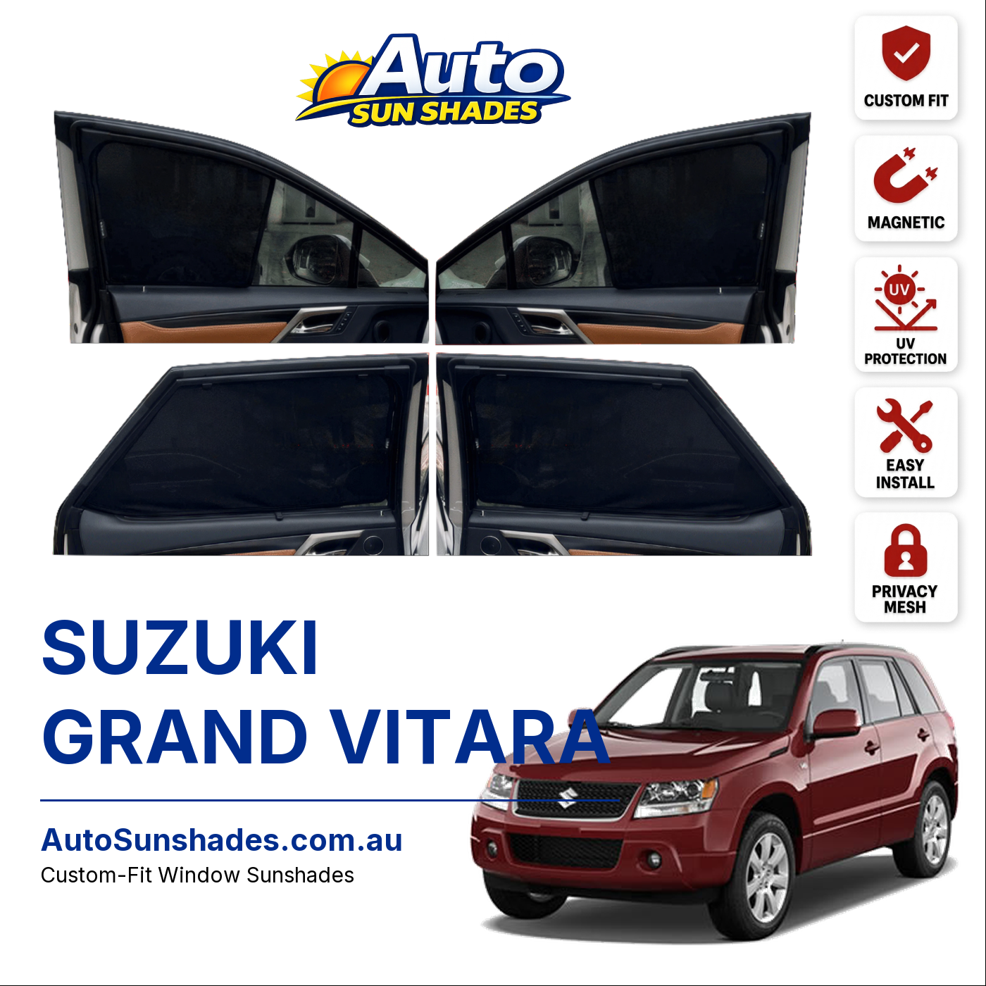 SUZUKI GRAND VITARA custom-fit magnetic car window sun shades