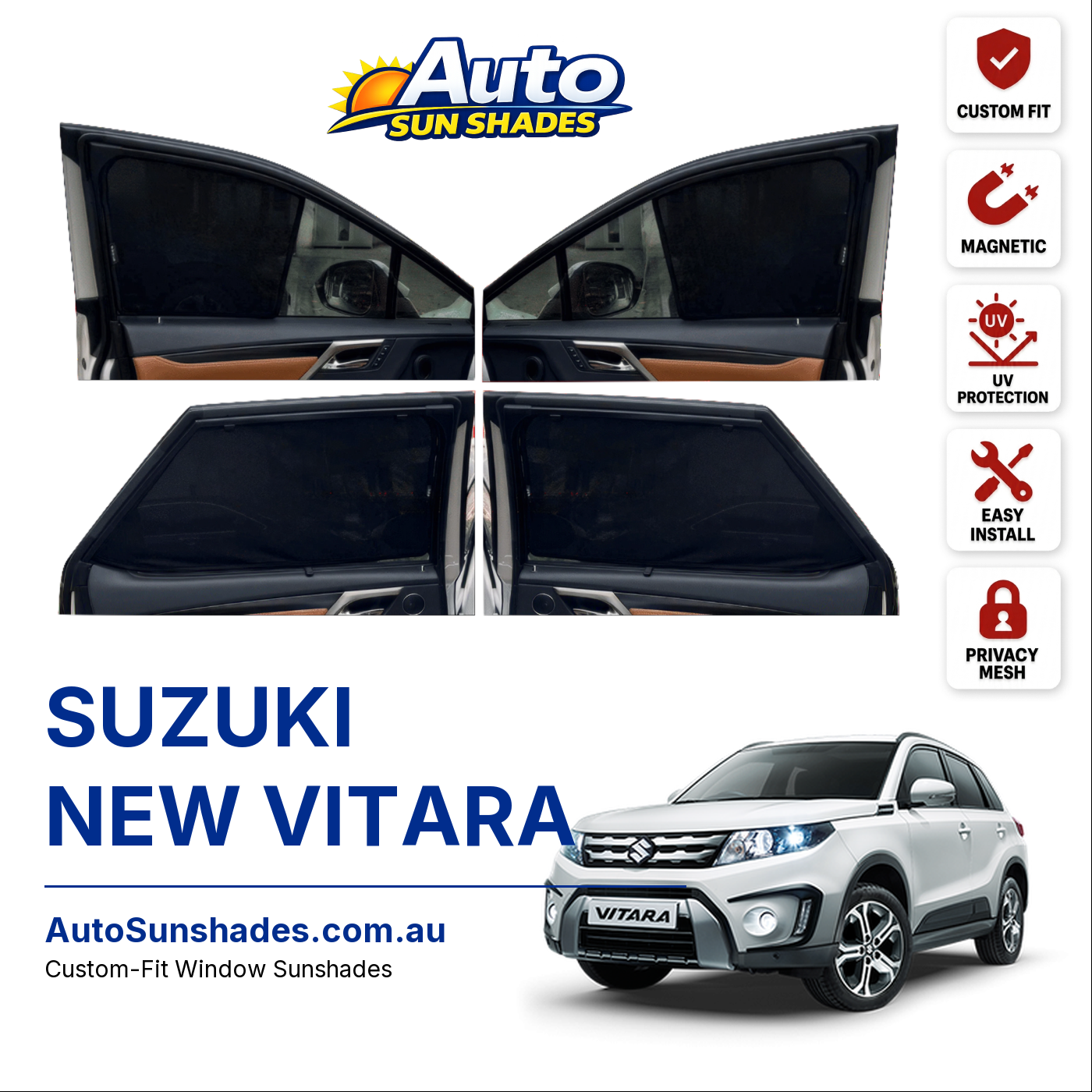 SUZUKI NEW VITARA custom-fit magnetic car window sun shades