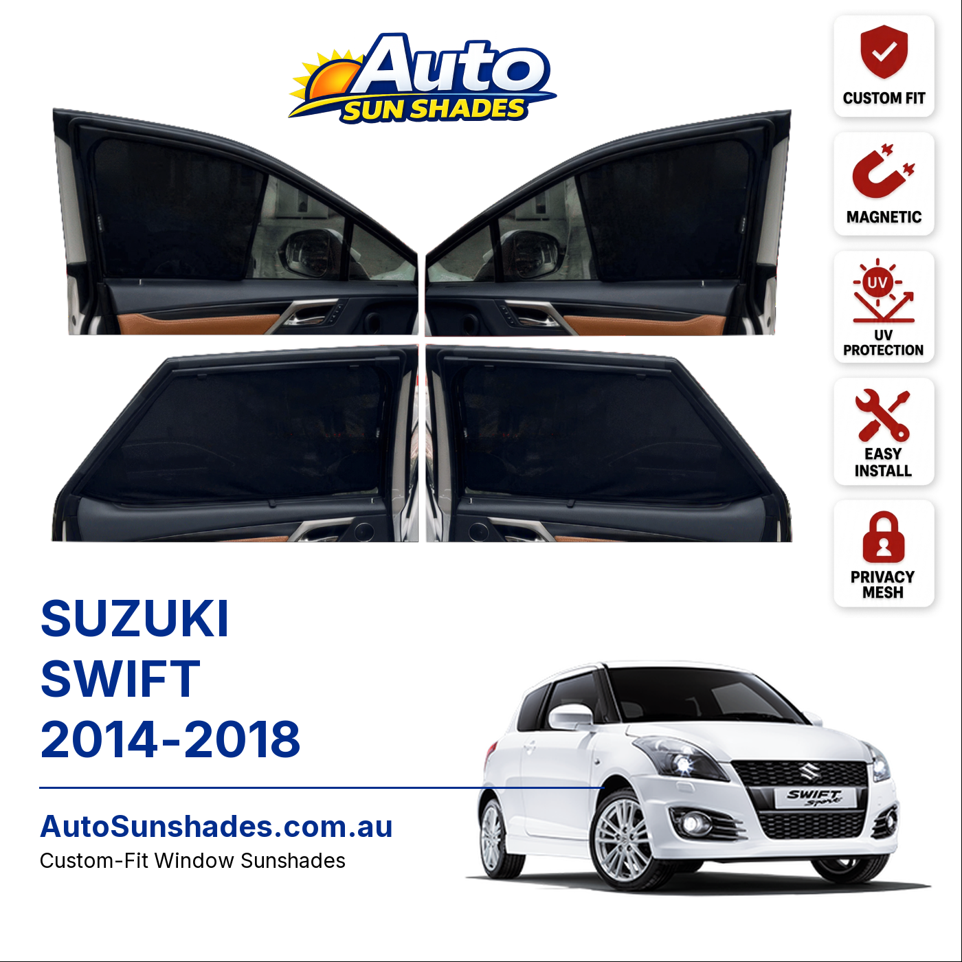SUZUKI SWIFT 2014-2018 custom-fit magnetic car window sun shades