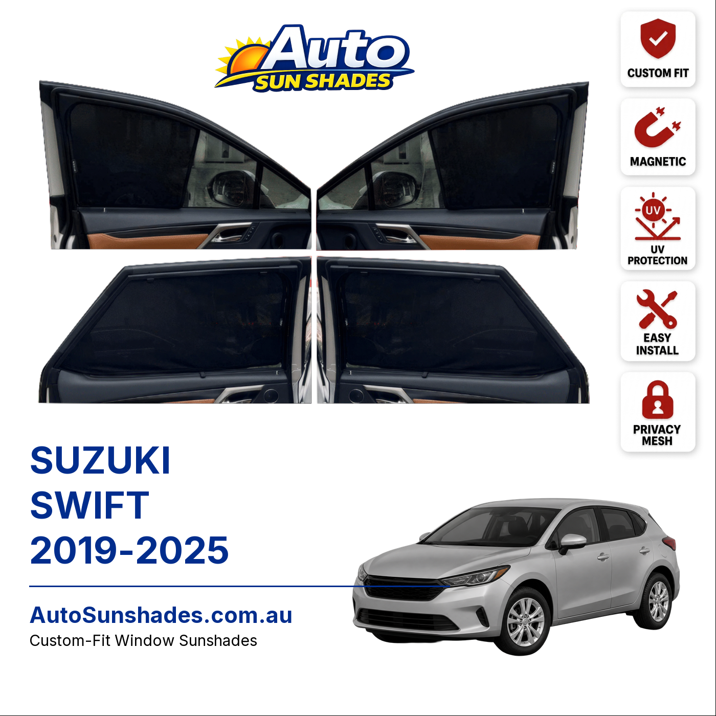 SUZUKI SWIFT 2019-2025 custom-fit magnetic car window sun shades