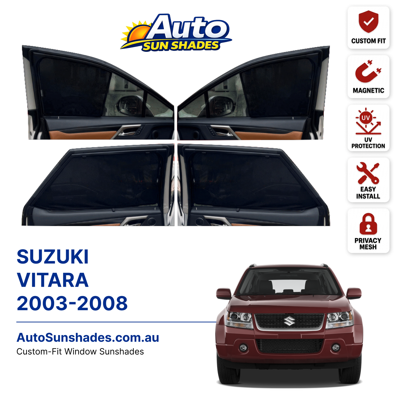 SUZUKI VITARA 2003-2008 custom-fit magnetic car window sun shades