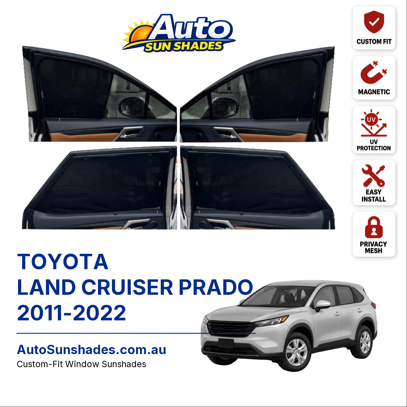 TOYOTA LAND CRUISER PRADO 2011-2022 custom-fit magnetic car window sun shades