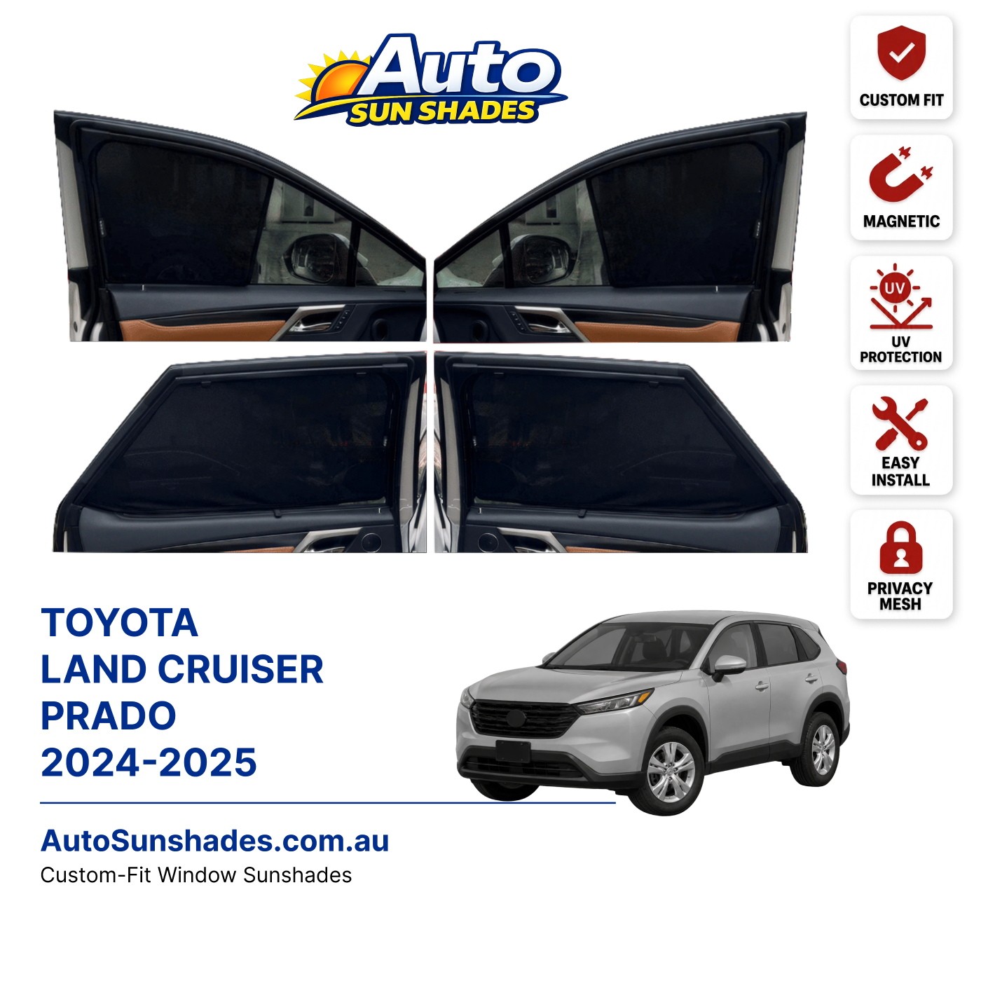 TOYOTA LAND CRUISER PRADO 2024-2025 custom-fit magnetic car window sun shades
