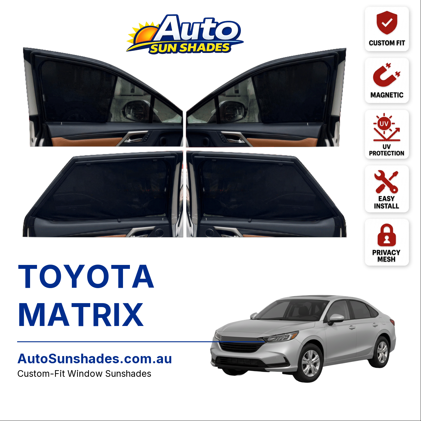 TOYOTA MATRIX custom-fit magnetic car window sun shades