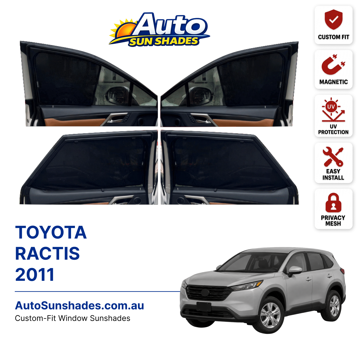 TOYOTA RACTIS 2011 custom-fit magnetic car window sun shades
